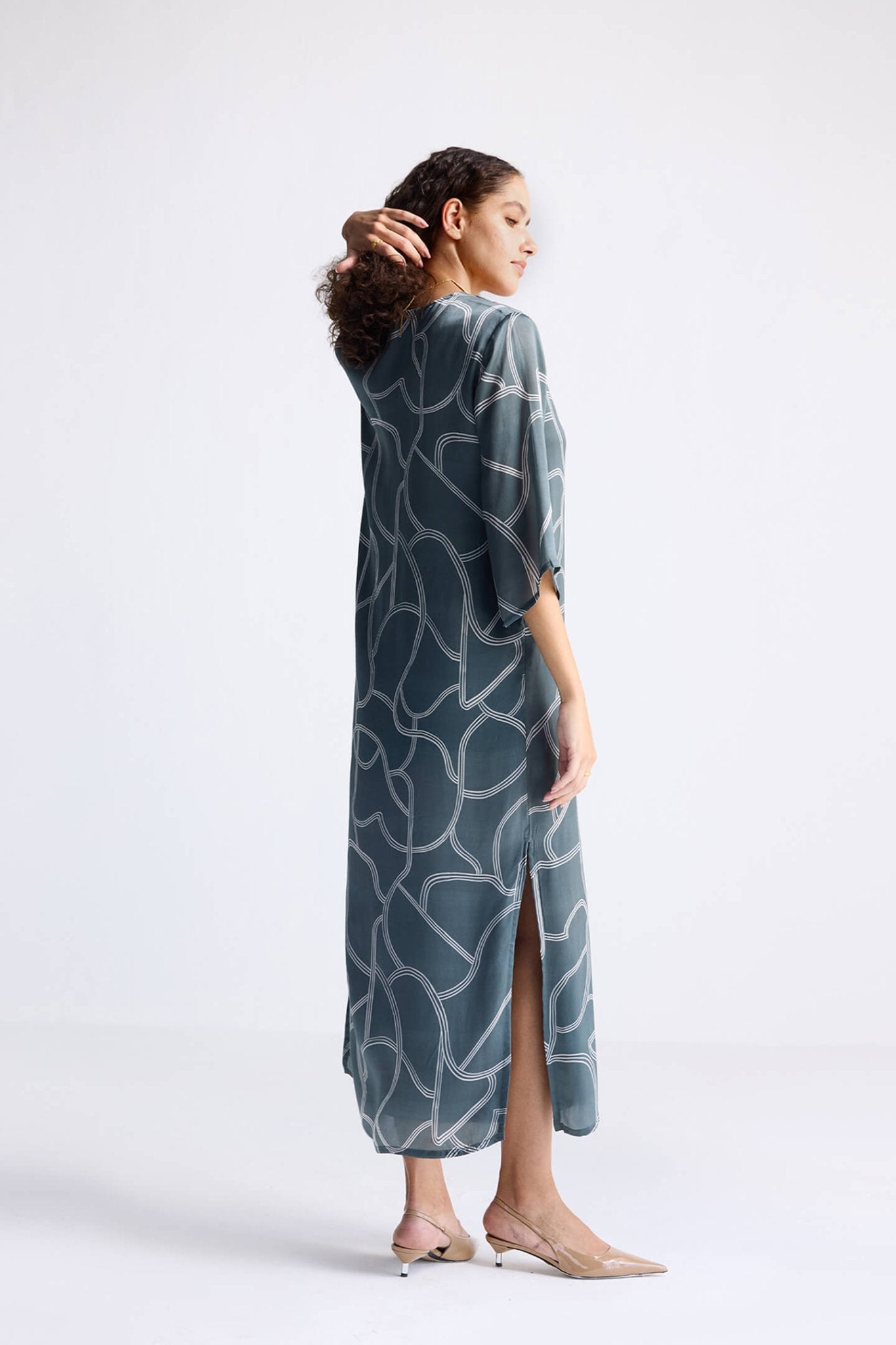 Maxi Dress with Side Slits in Abstract Stripes - Eco4life Clothing and Accessories