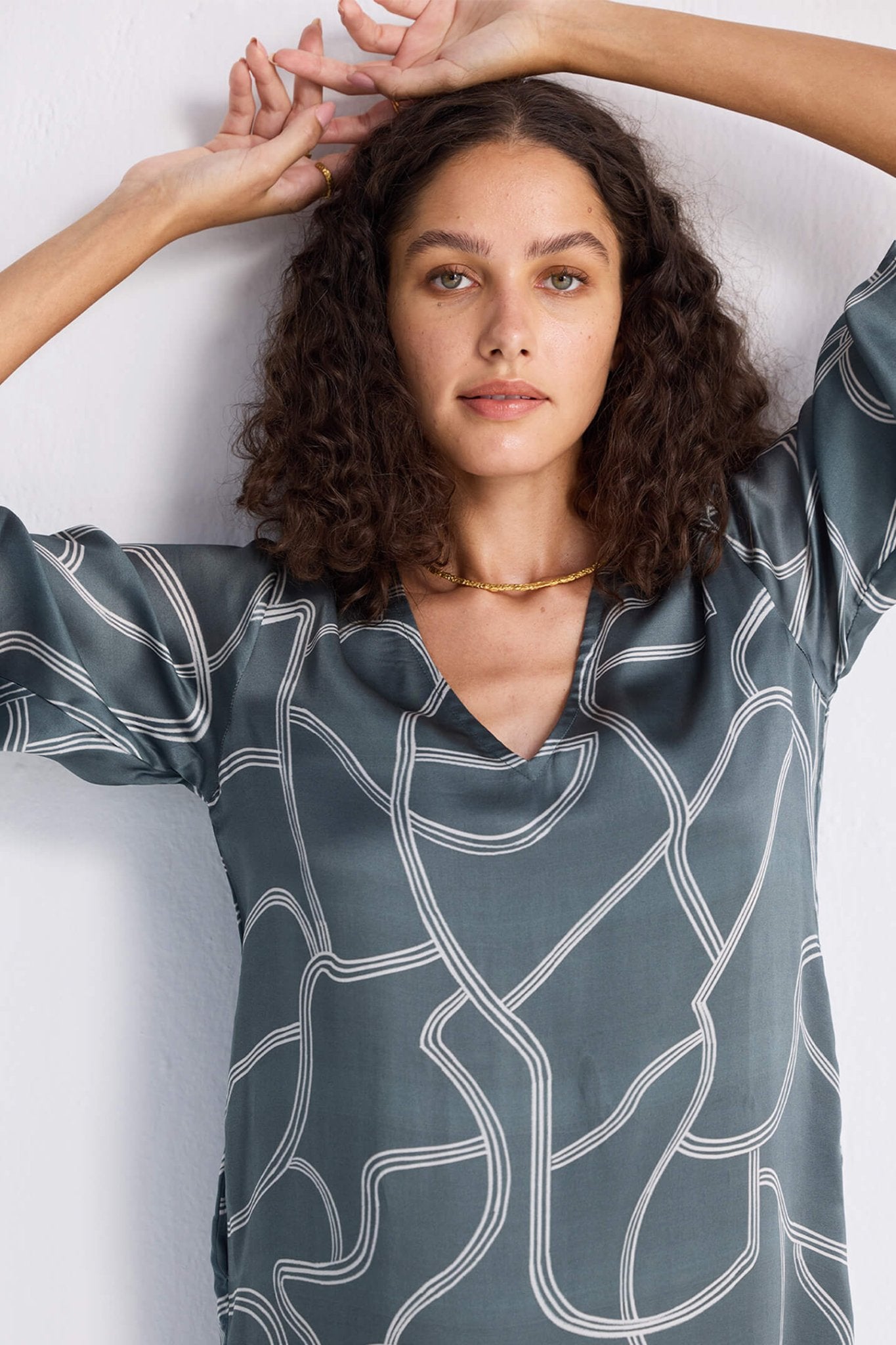Maxi Dress with Side Slits in Abstract Stripes - Eco4life Clothing and Accessories