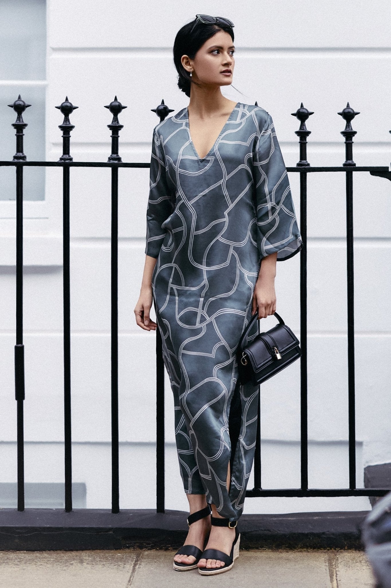 Maxi Dress with Side Slits in Abstract Stripes - Eco4life Clothing and Accessories