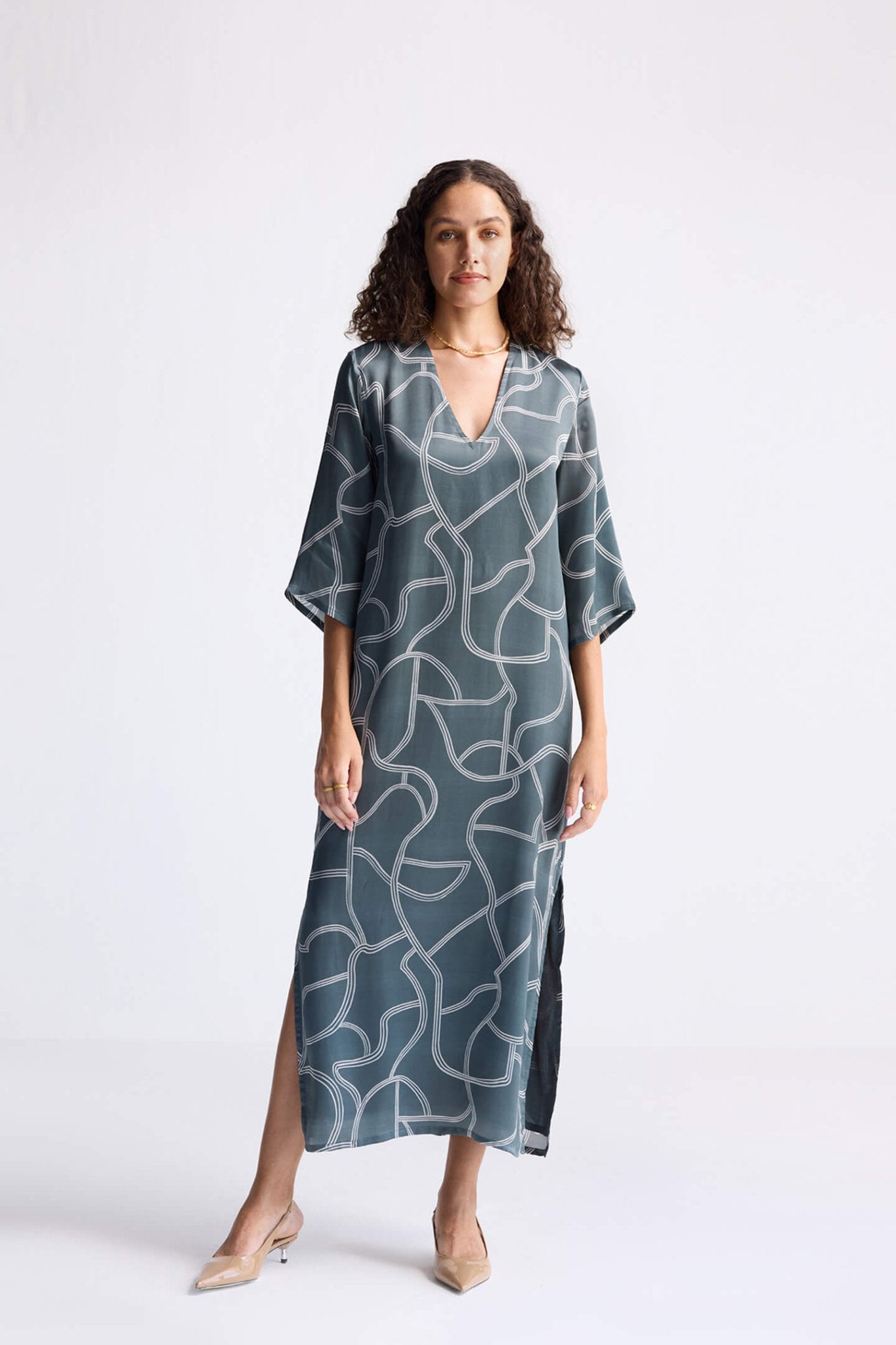 Maxi Dress with Side Slits in Abstract Stripes - Eco4life Clothing and Accessories
