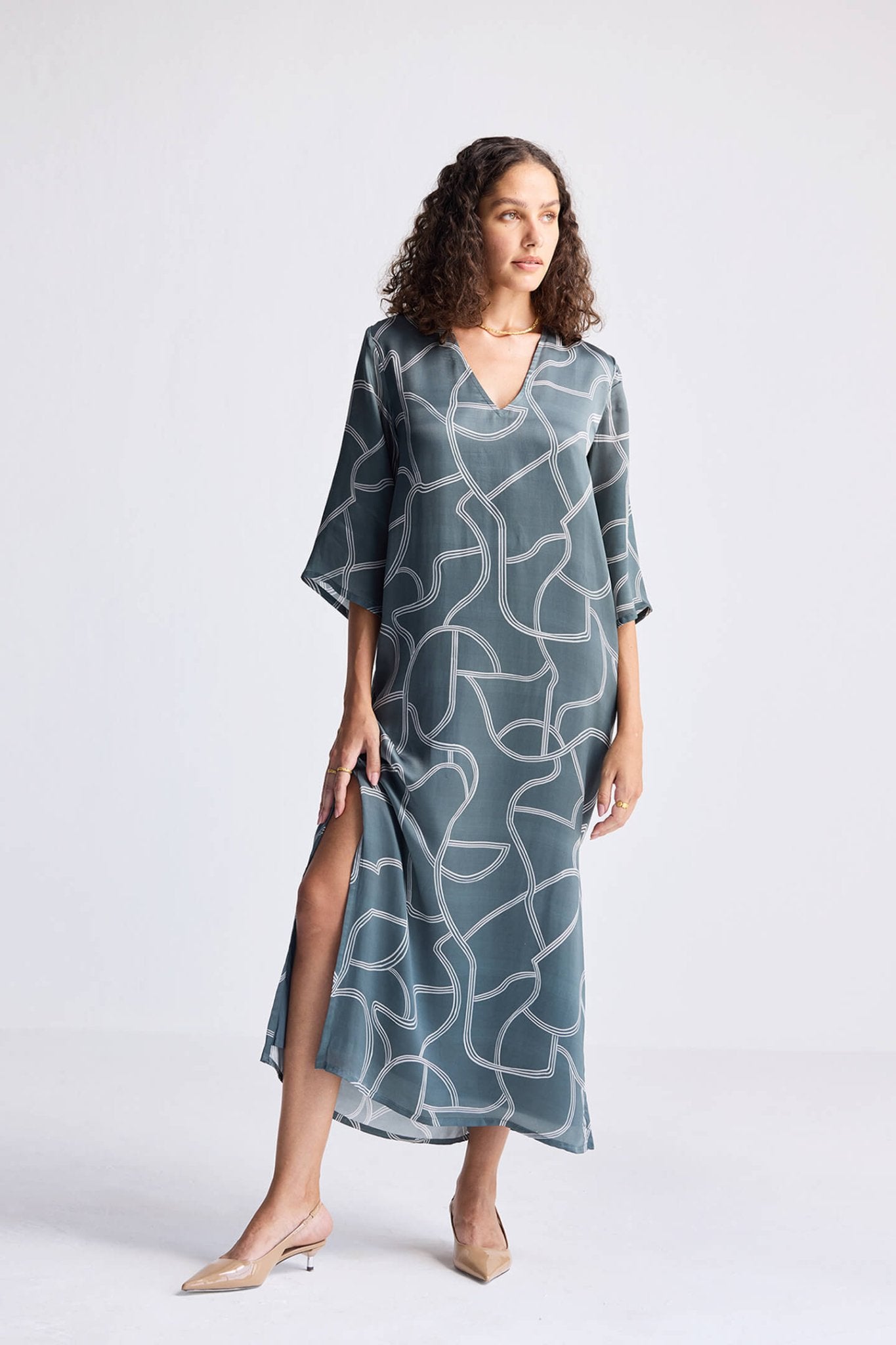 Maxi Dress with Side Slits in Abstract Stripes - Eco4life Clothing and Accessories