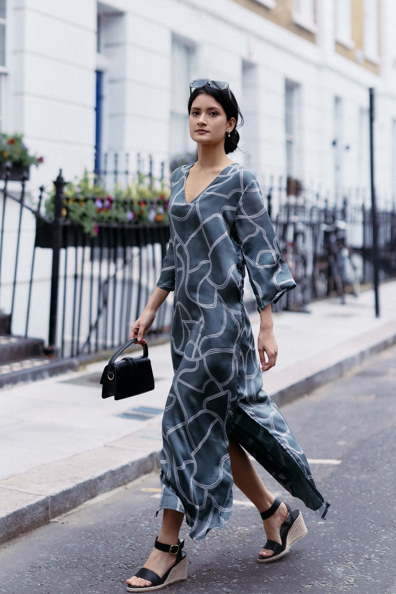 Maxi Dress with Side Slits in Abstract Stripes - Eco4life Clothing and Accessories