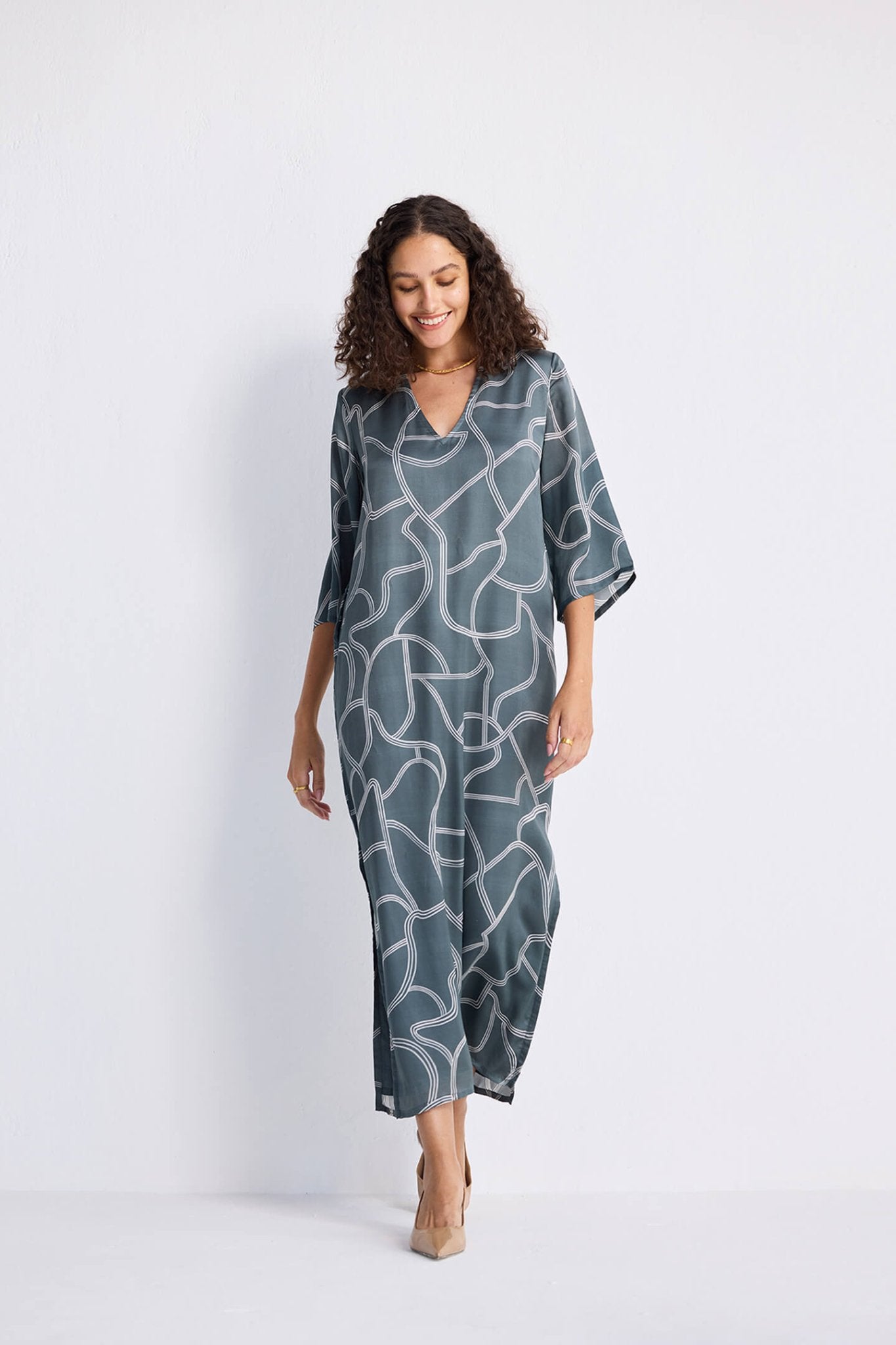 Maxi Dress with Side Slits in Abstract Stripes - Eco4life Clothing and Accessories