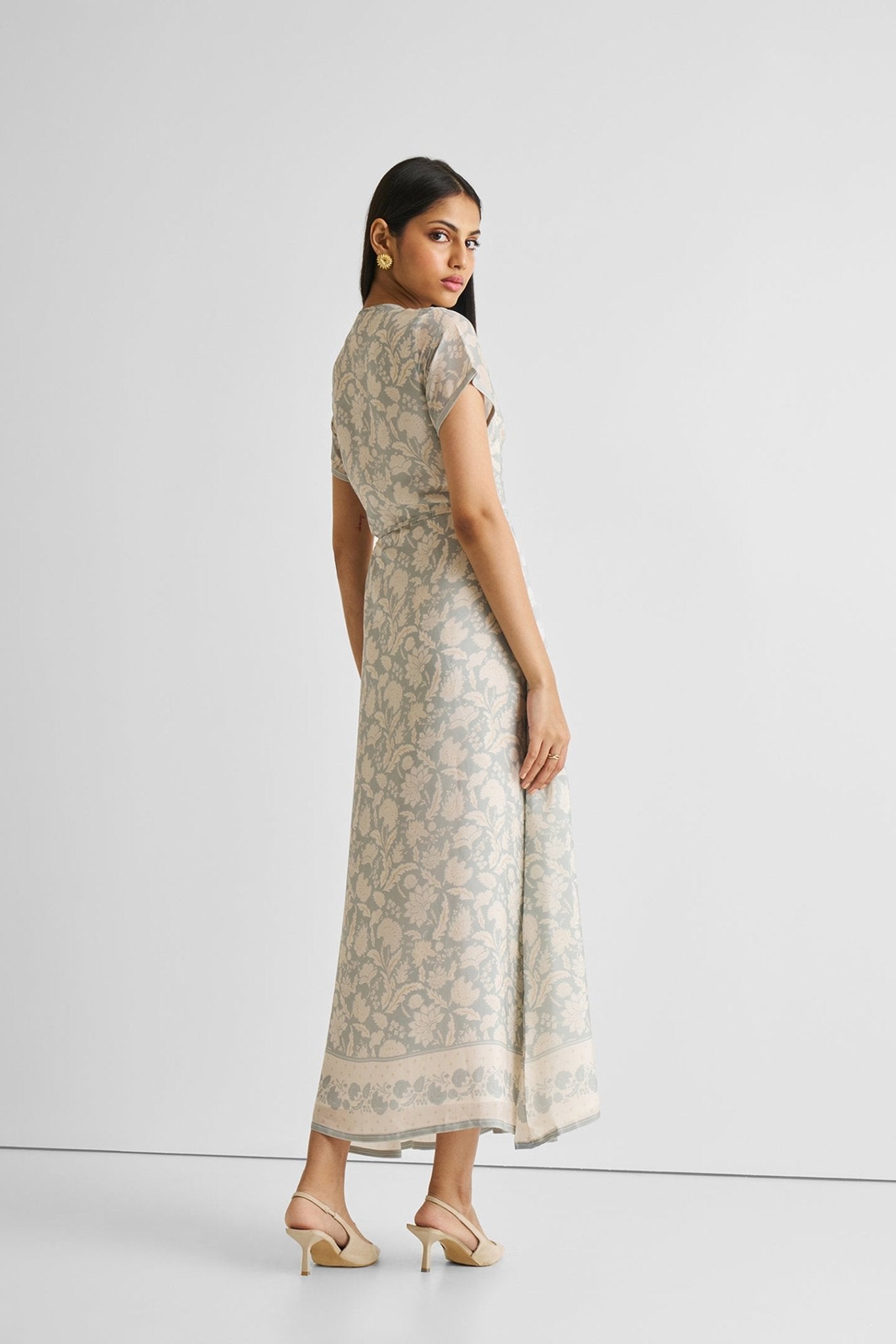 Maxi Wrap Dress in Blue Florals - Eco4life Clothing and Accessories