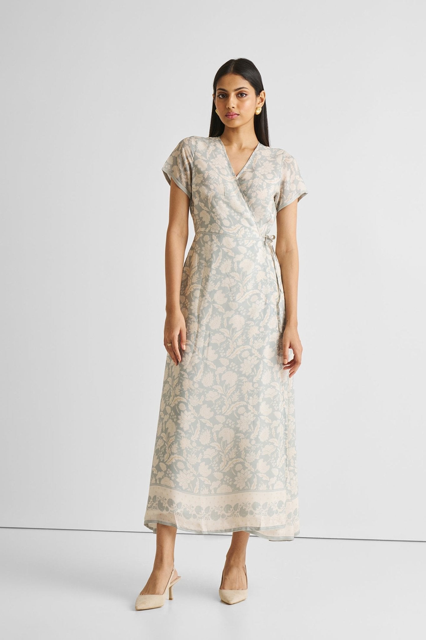 Maxi Wrap Dress in Blue Florals - Eco4life Clothing and Accessories
