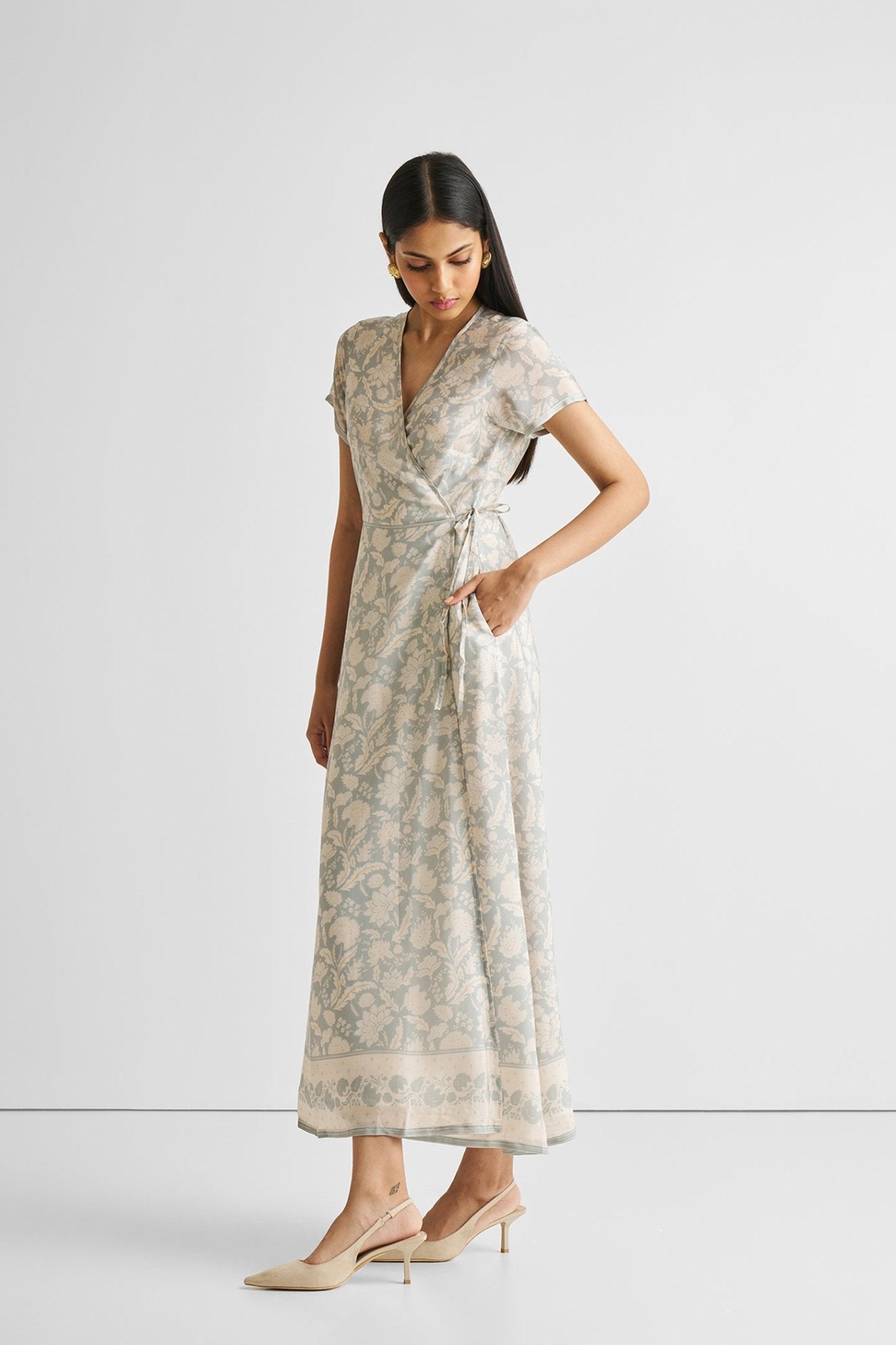 Maxi Wrap Dress in Blue Florals - Eco4life Clothing and Accessories