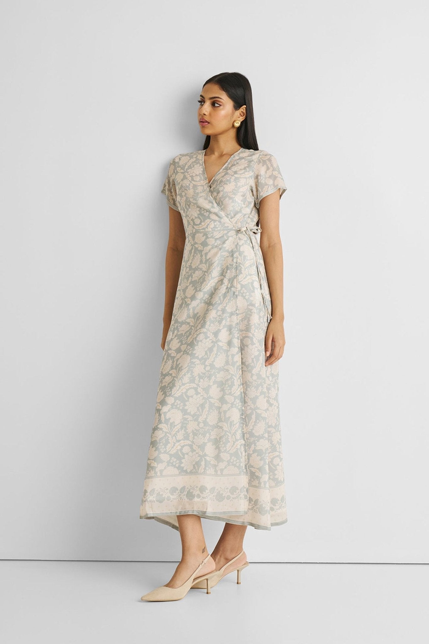 Maxi Wrap Dress in Blue Florals - Eco4life Clothing and Accessories
