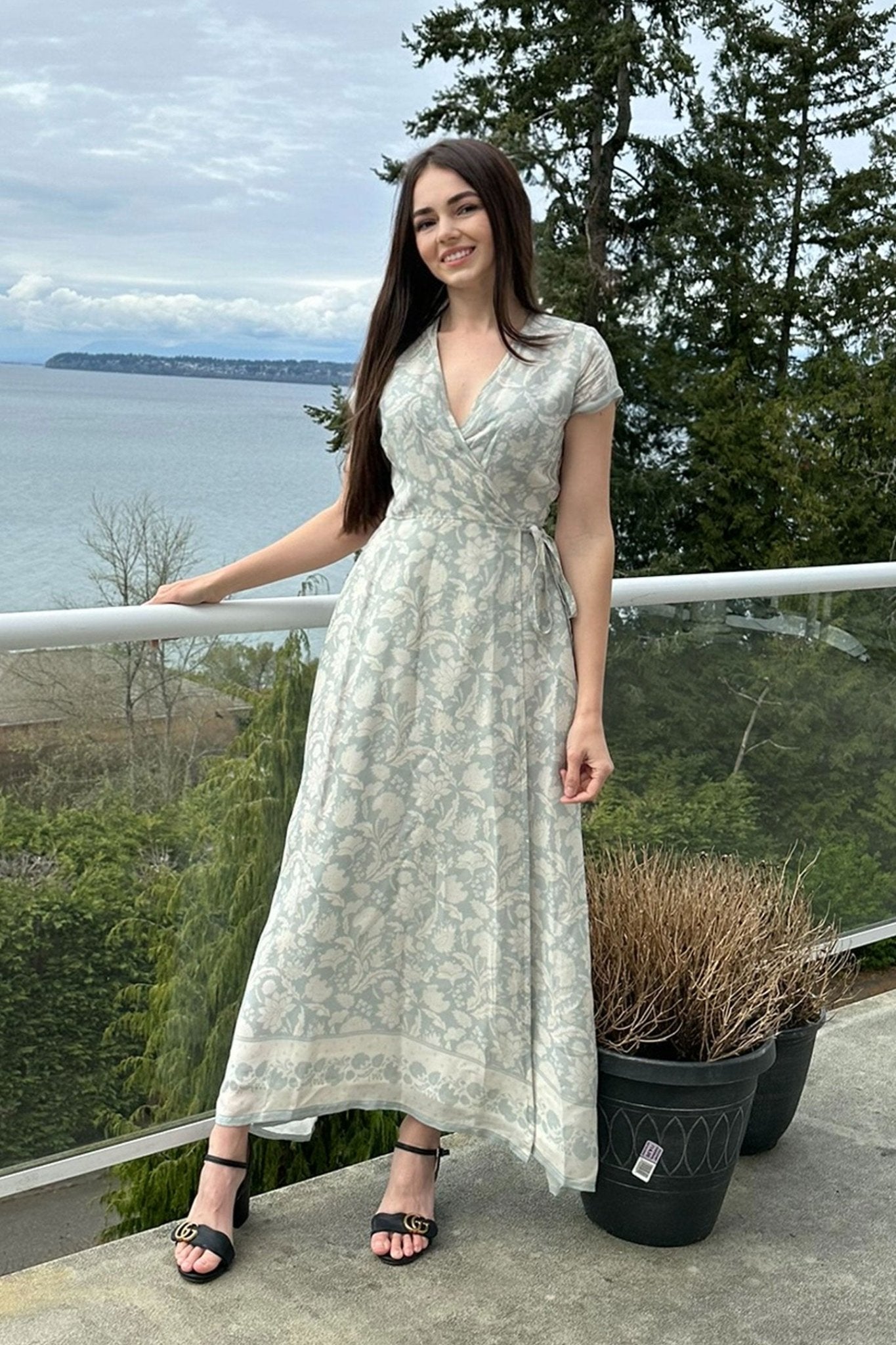 Maxi Wrap Dress in Blue Florals - Eco4life Clothing and Accessories