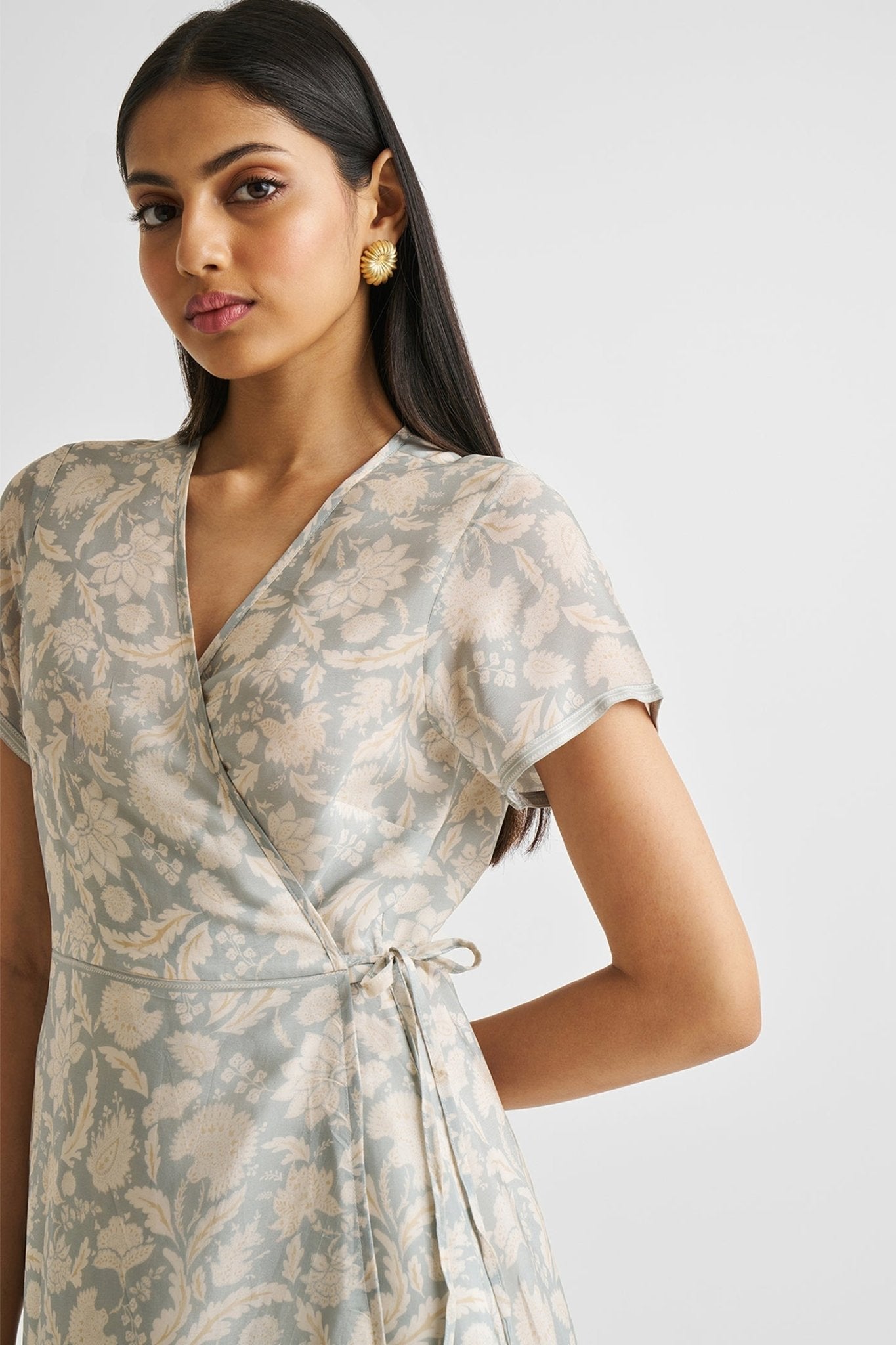 Maxi Wrap Dress in Blue Florals - Eco4life Clothing and Accessories