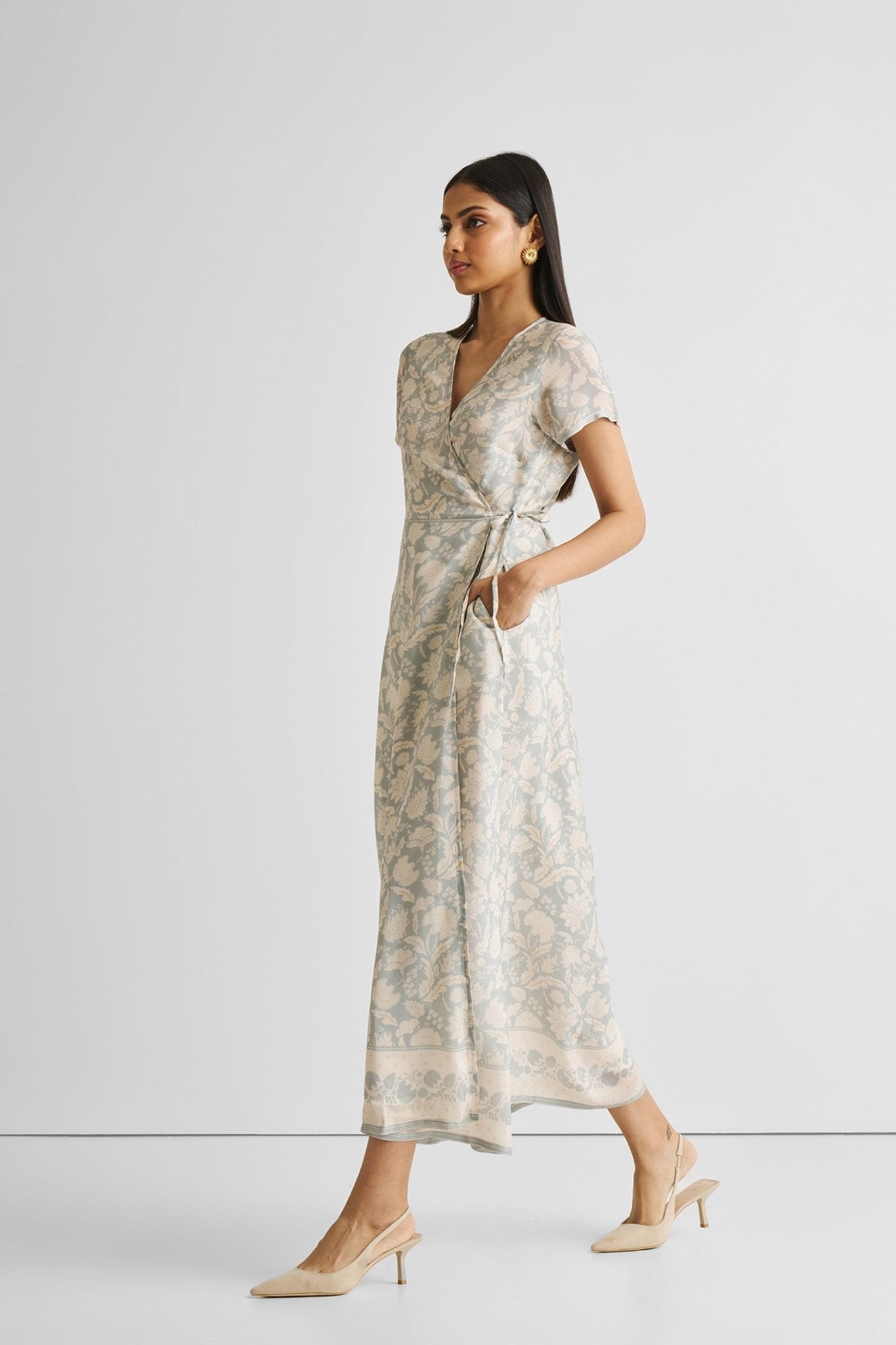 Maxi Wrap Dress in Blue Florals - Eco4life Clothing and Accessories