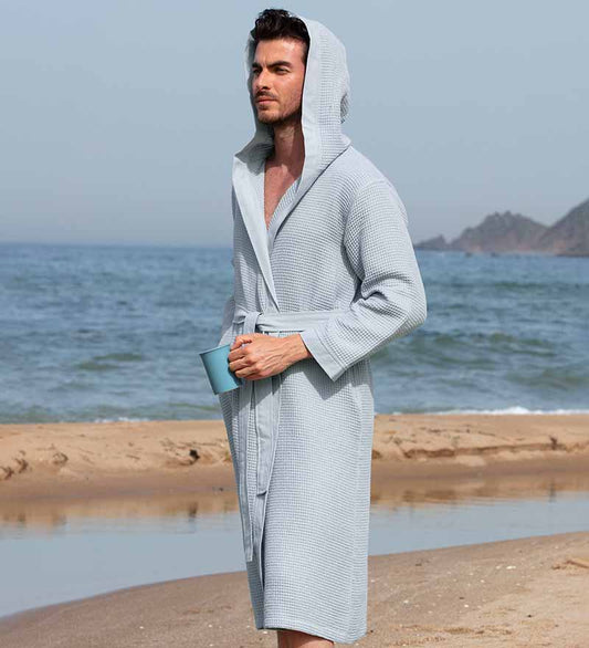 Men's Hooded Turkish Cotton Waffle Robe - Eco4life Clothing and Accessories