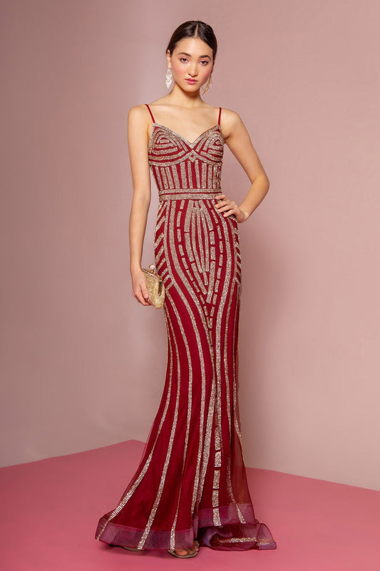Mesh Sweetheart A - Line Long Dress with Rhinestones - Eco4life Clothing and Accessories