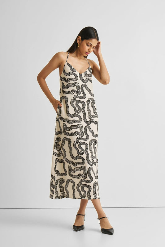 Midi Slip Dress in Black Stripes - Eco4life Clothing and Accessories
