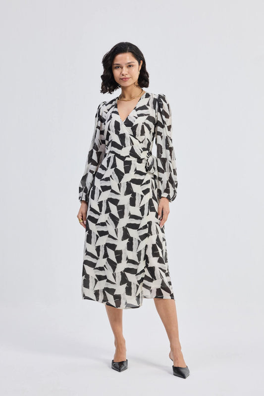 Midi Wrap Dress in Abstract Mosaic - Eco4life Clothing and Accessories