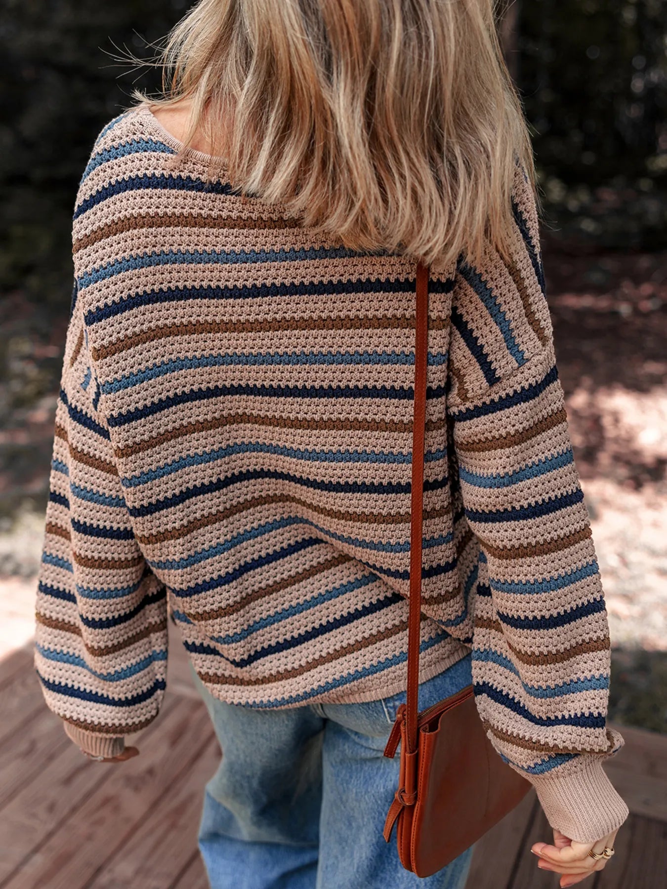 Multicolour Striped Knitted Drop Shoulder Round Neck Sweater - Eco4life Clothing and Accessories