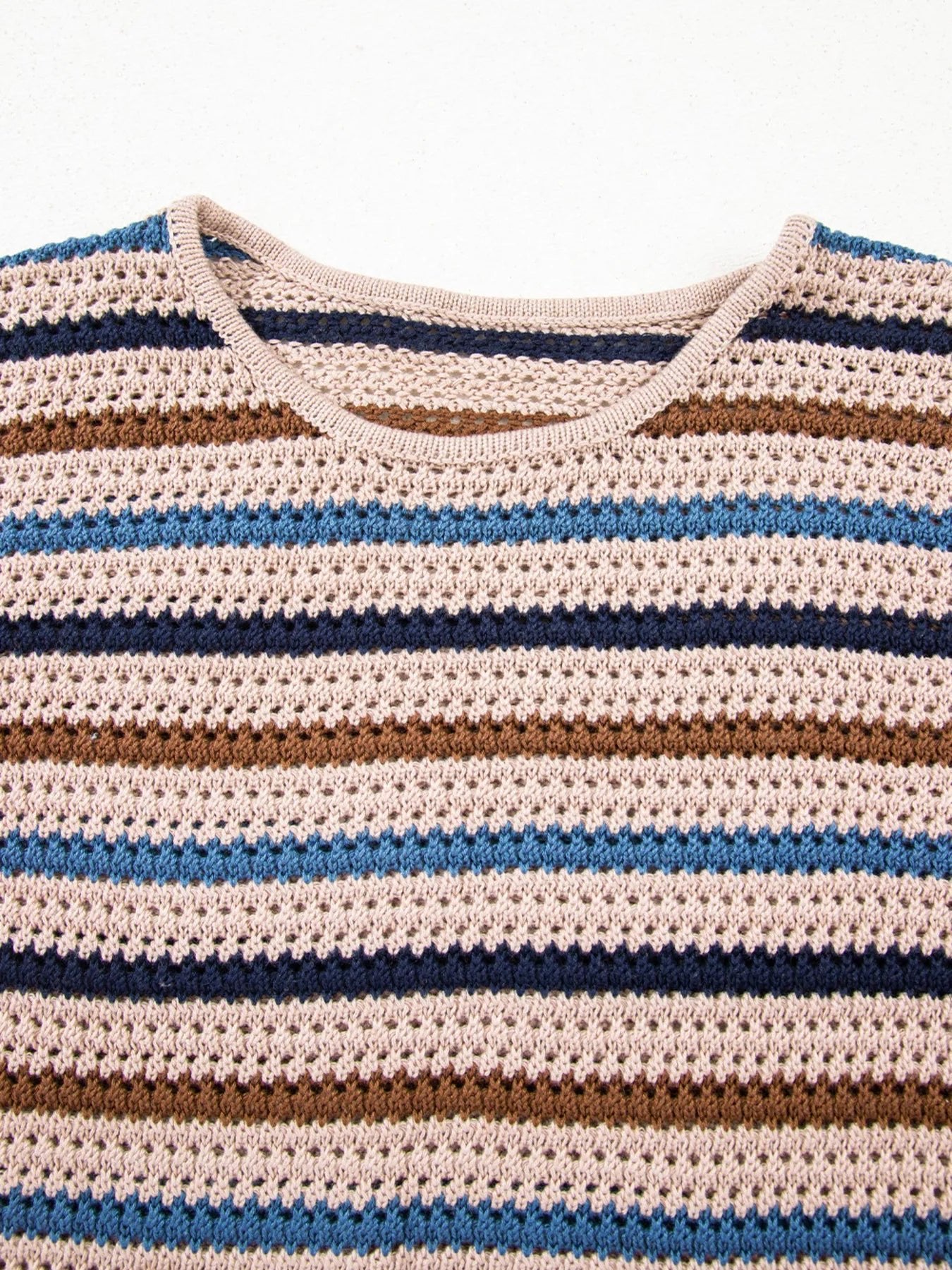 Multicolour Striped Knitted Drop Shoulder Round Neck Sweater - Eco4life Clothing and Accessories