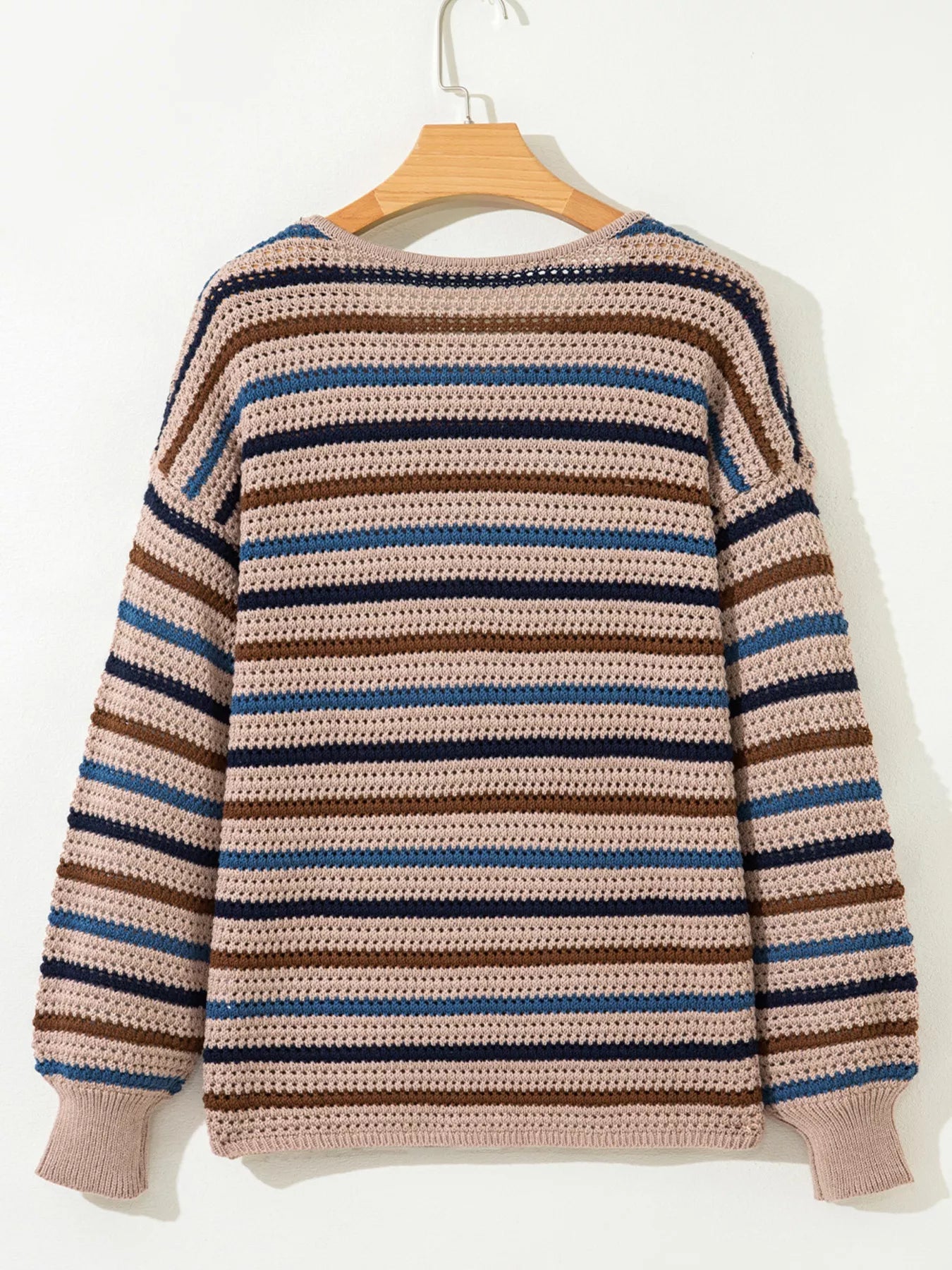 Multicolour Striped Knitted Drop Shoulder Round Neck Sweater - Eco4life Clothing and Accessories