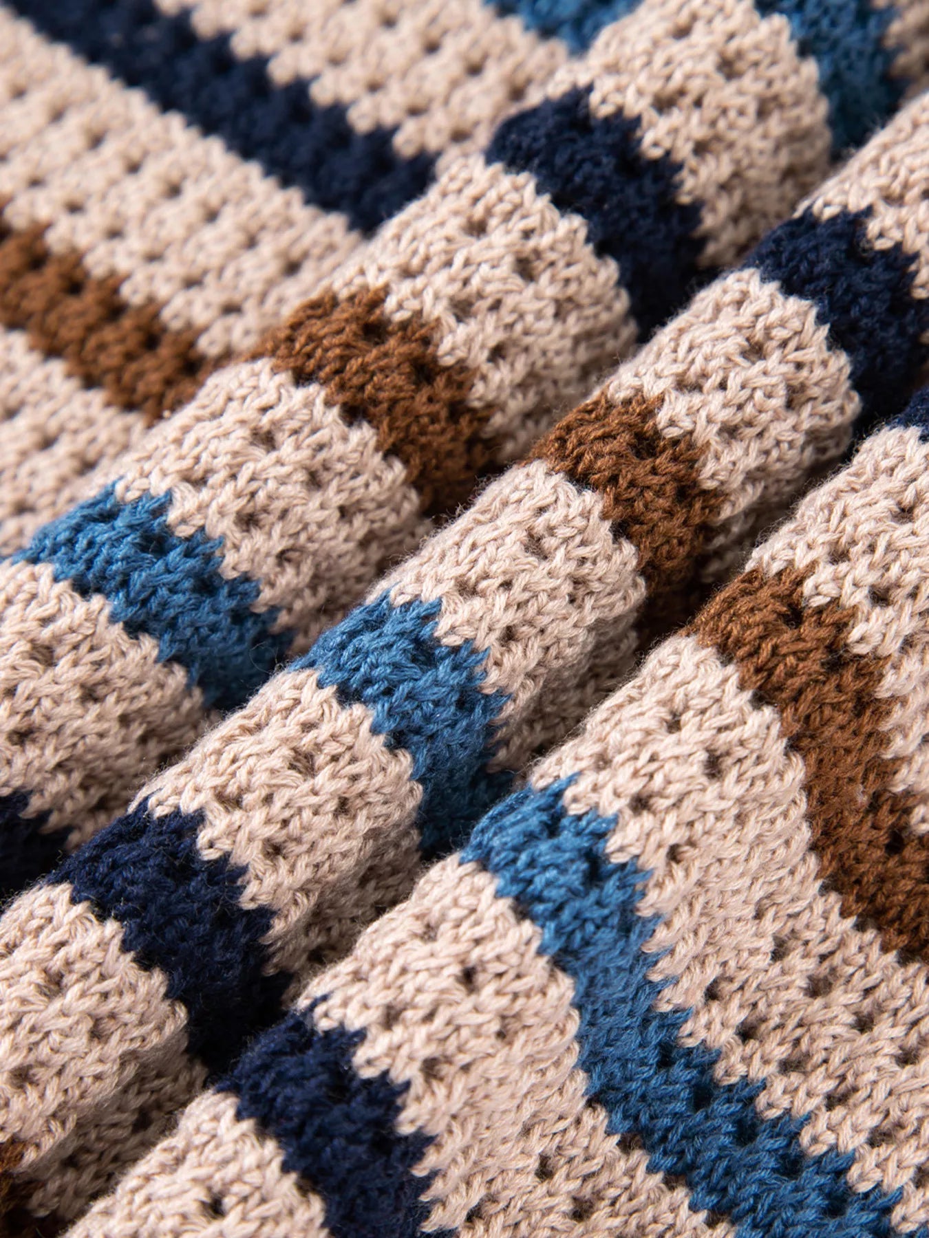 Multicolour Striped Knitted Drop Shoulder Round Neck Sweater - Eco4life Clothing and Accessories