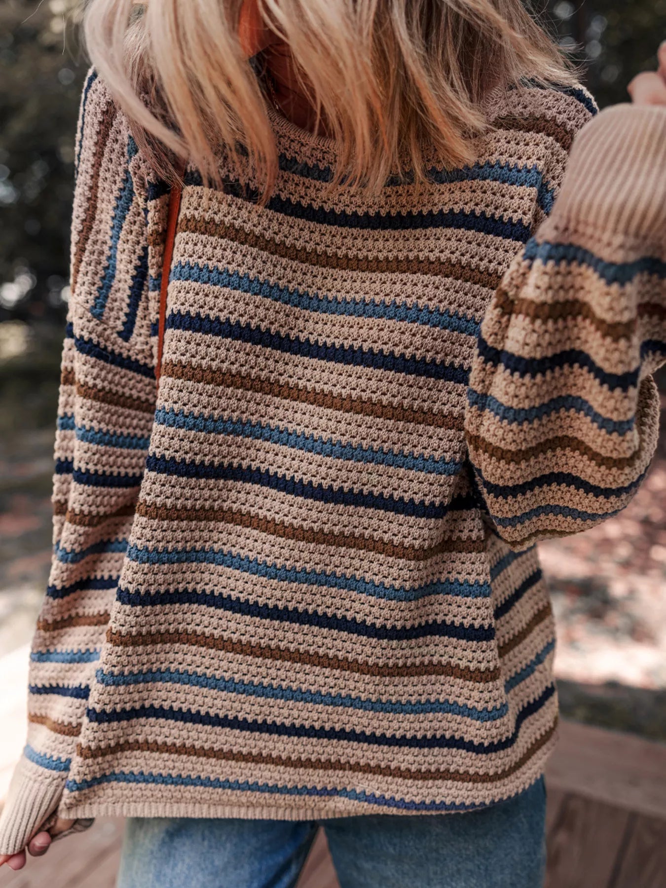 Multicolour Striped Knitted Drop Shoulder Round Neck Sweater - Eco4life Clothing and Accessories