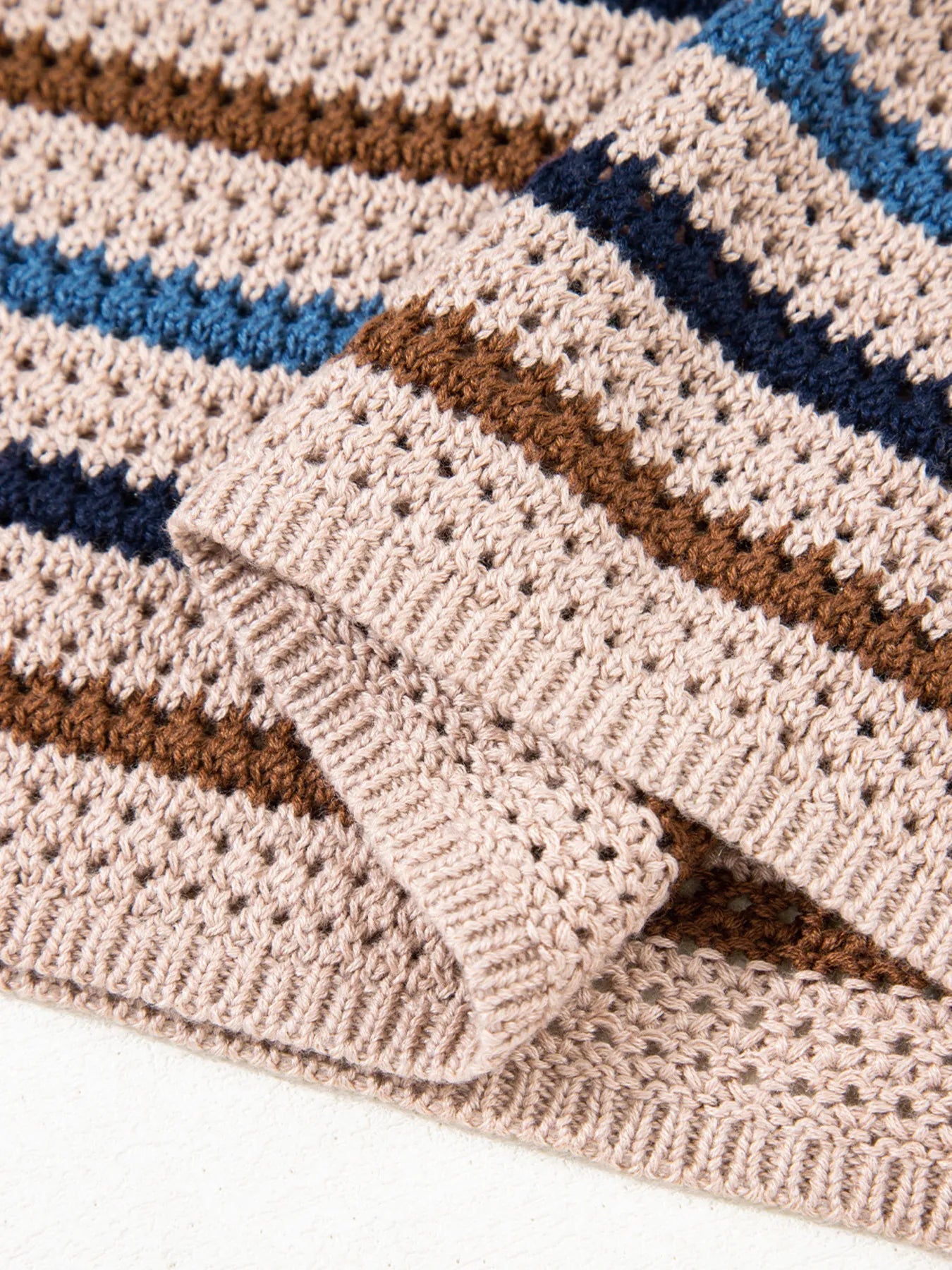 Multicolour Striped Knitted Drop Shoulder Round Neck Sweater - Eco4life Clothing and Accessories
