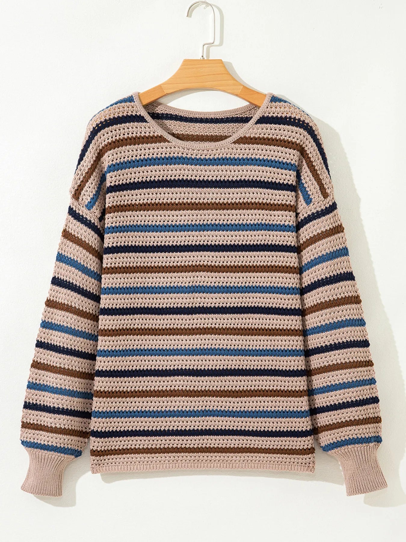 Multicolour Striped Knitted Drop Shoulder Round Neck Sweater - Eco4life Clothing and Accessories