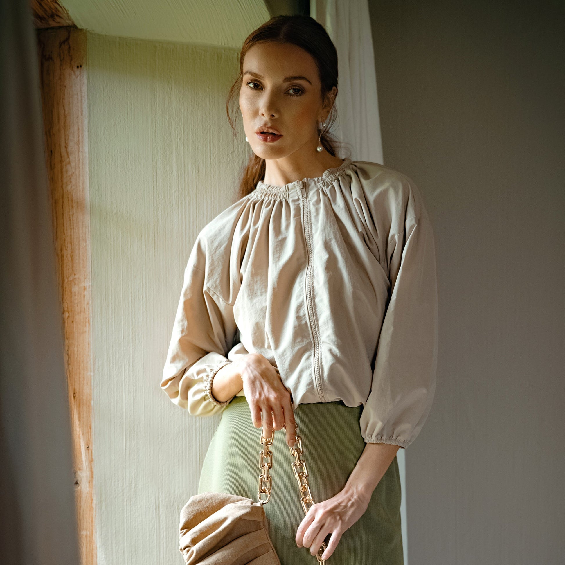 NORMA Recycled Ruffle Jacket, in Beige - Eco4life Clothing and Accessories