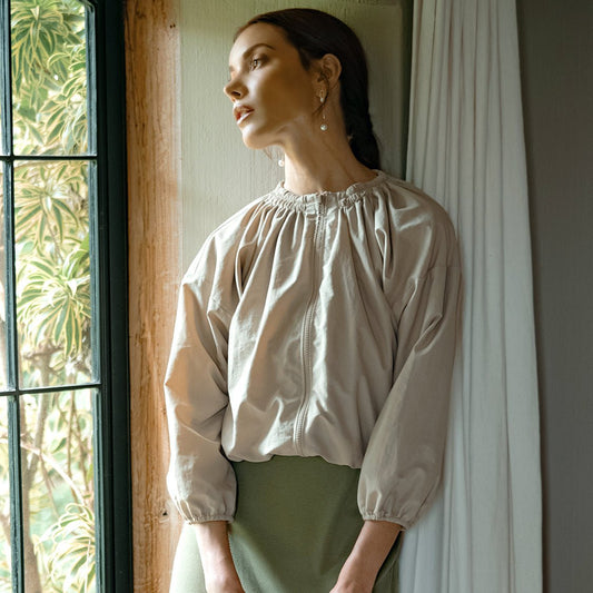 NORMA Recycled Ruffle Jacket, in Beige - Eco4life Clothing and Accessories
