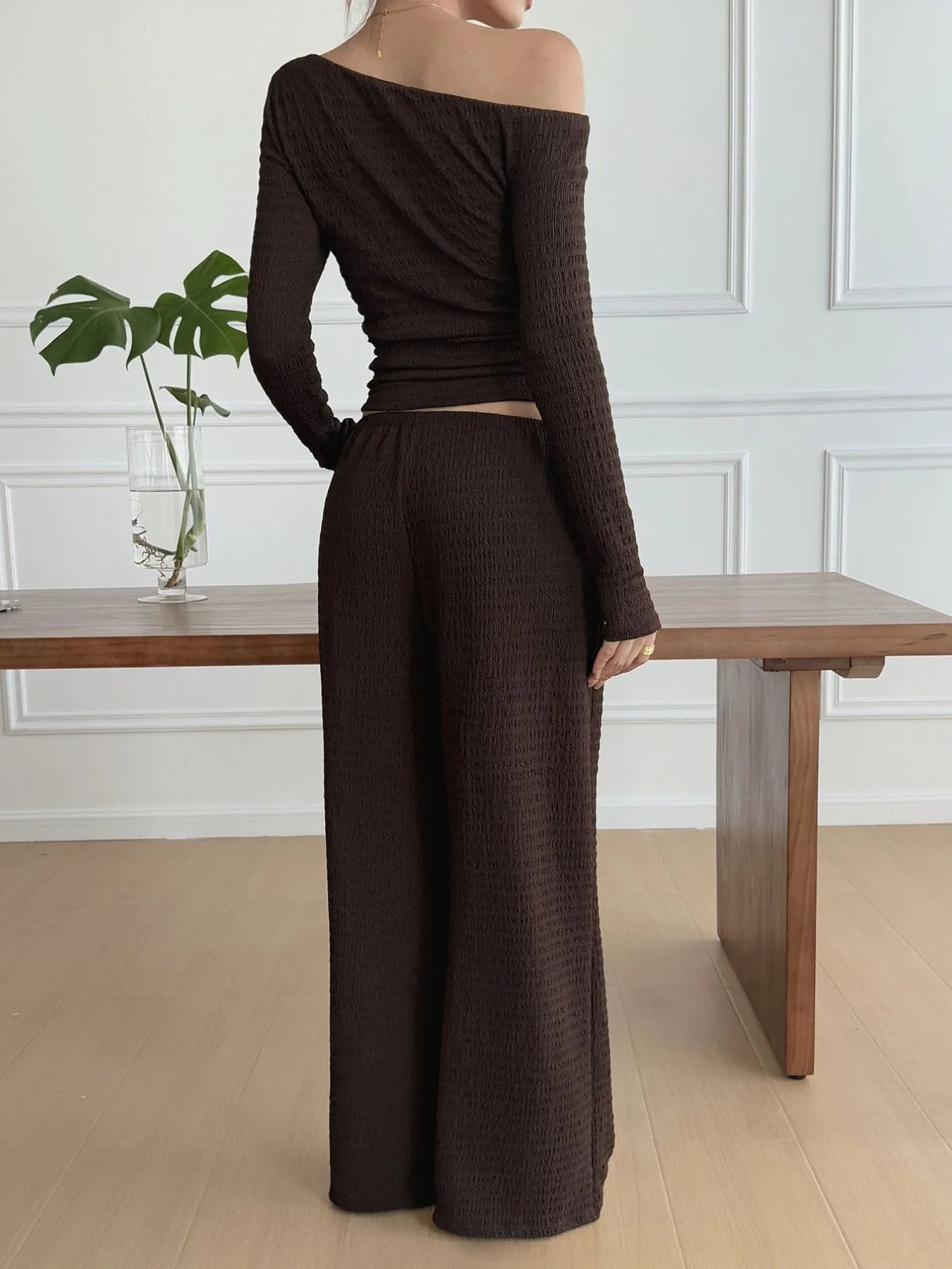 One Shoulder Long Sleeve Top and Pants Set - Eco4life Clothing and Accessories