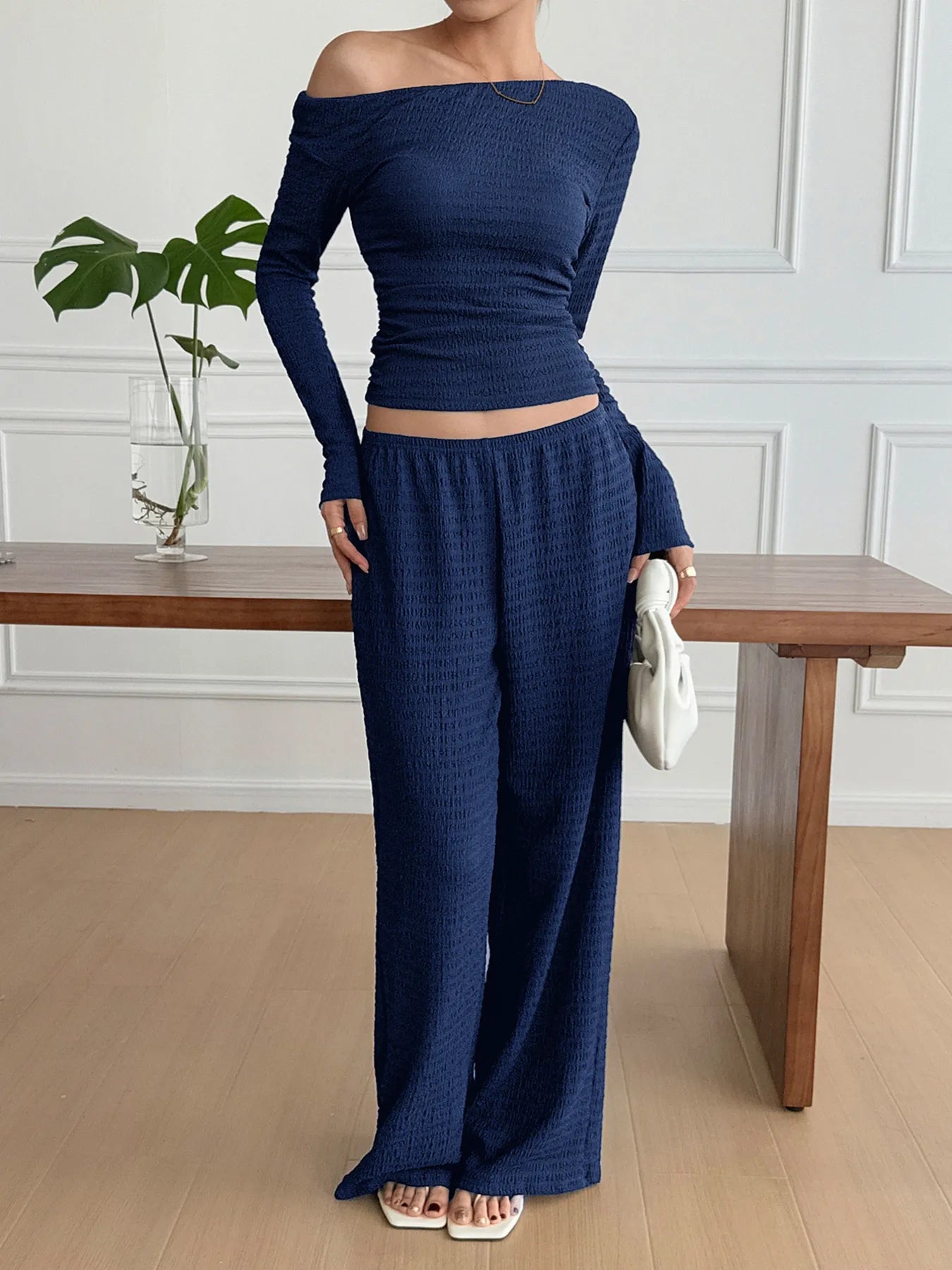 One Shoulder Long Sleeve Top and Pants Set - Eco4life Clothing and Accessories