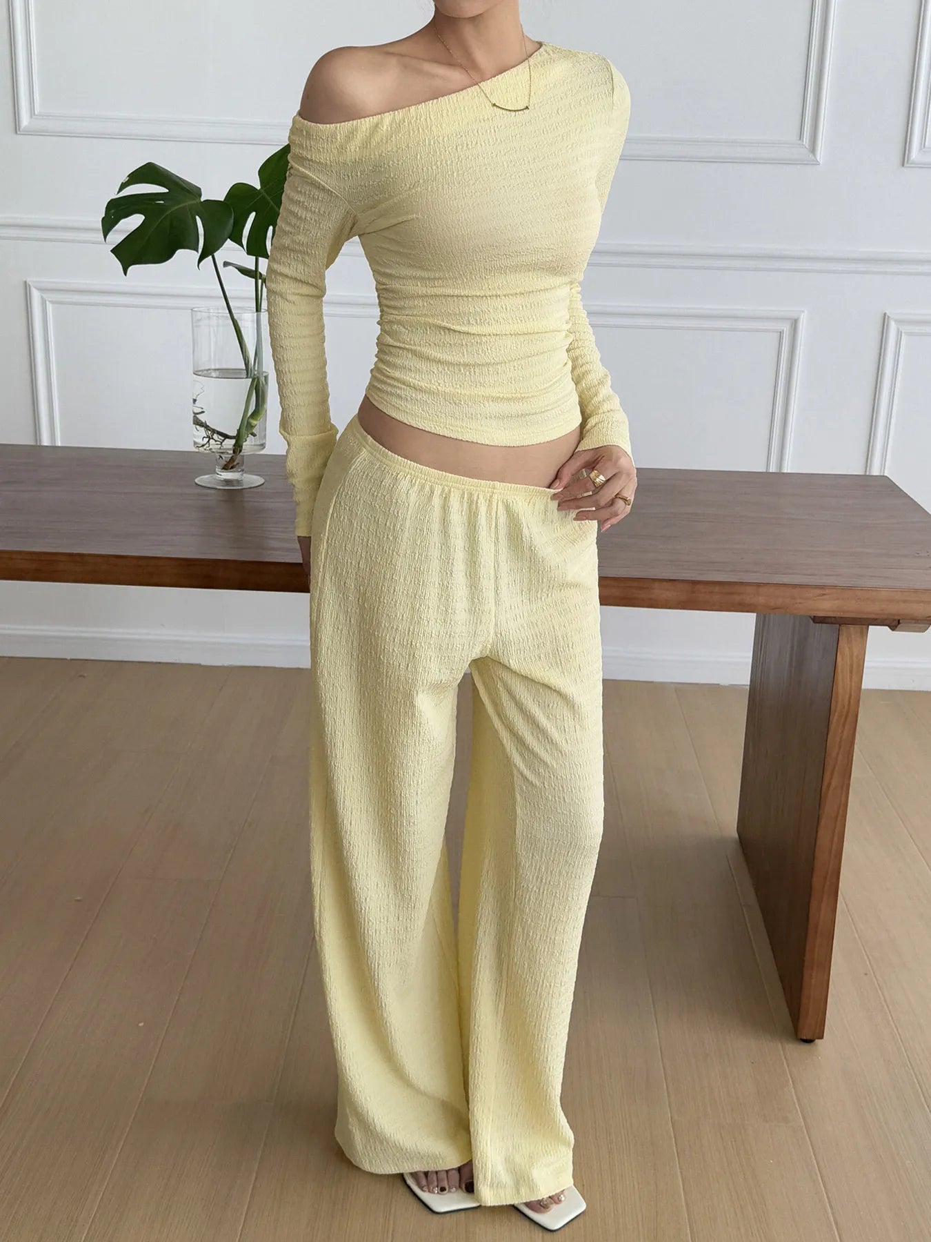 One Shoulder Long Sleeve Top and Pants Set - Eco4life Clothing and Accessories