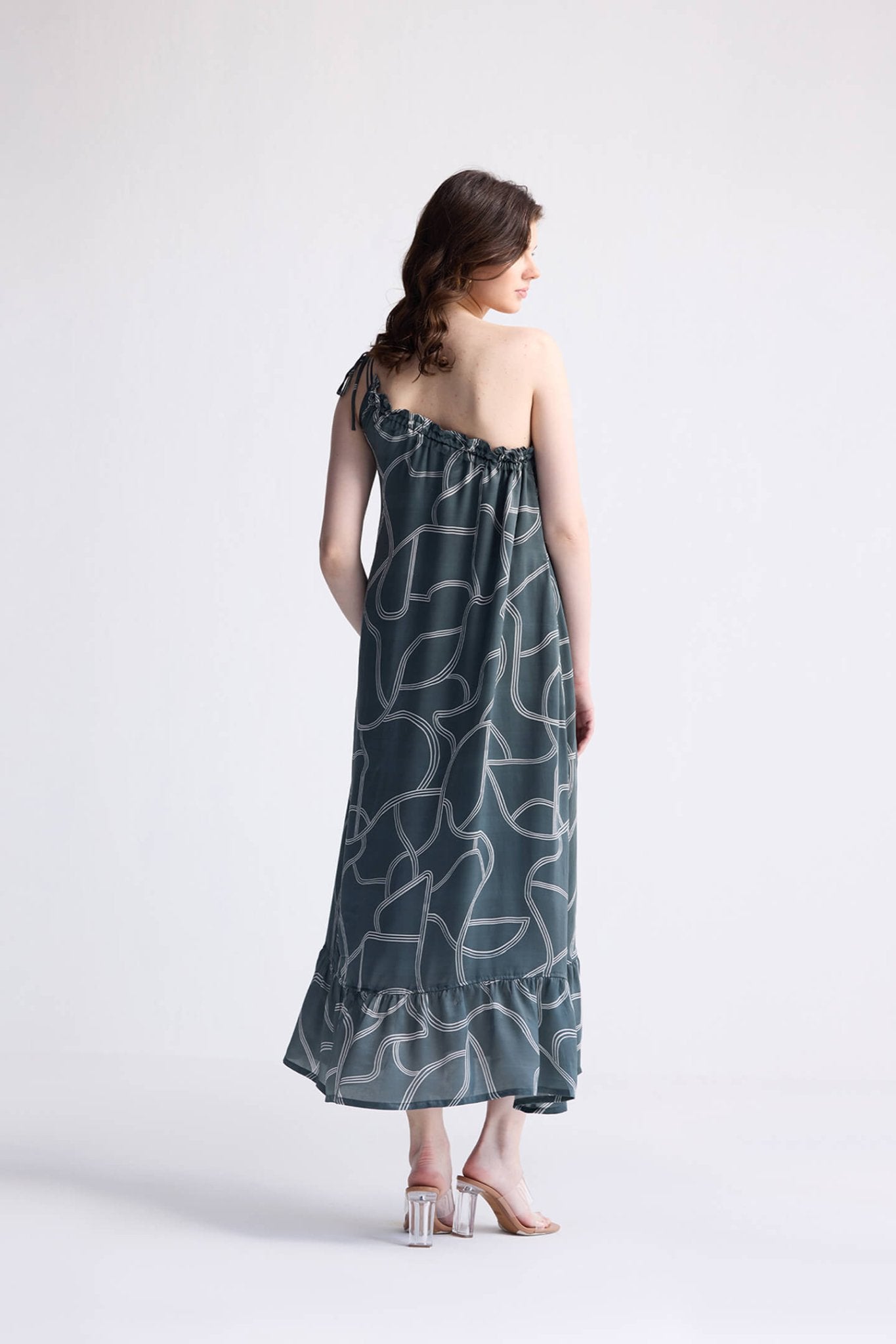 One Shoulder Maxi Dress in Abstract Stripes - Eco4life Clothing and Accessories