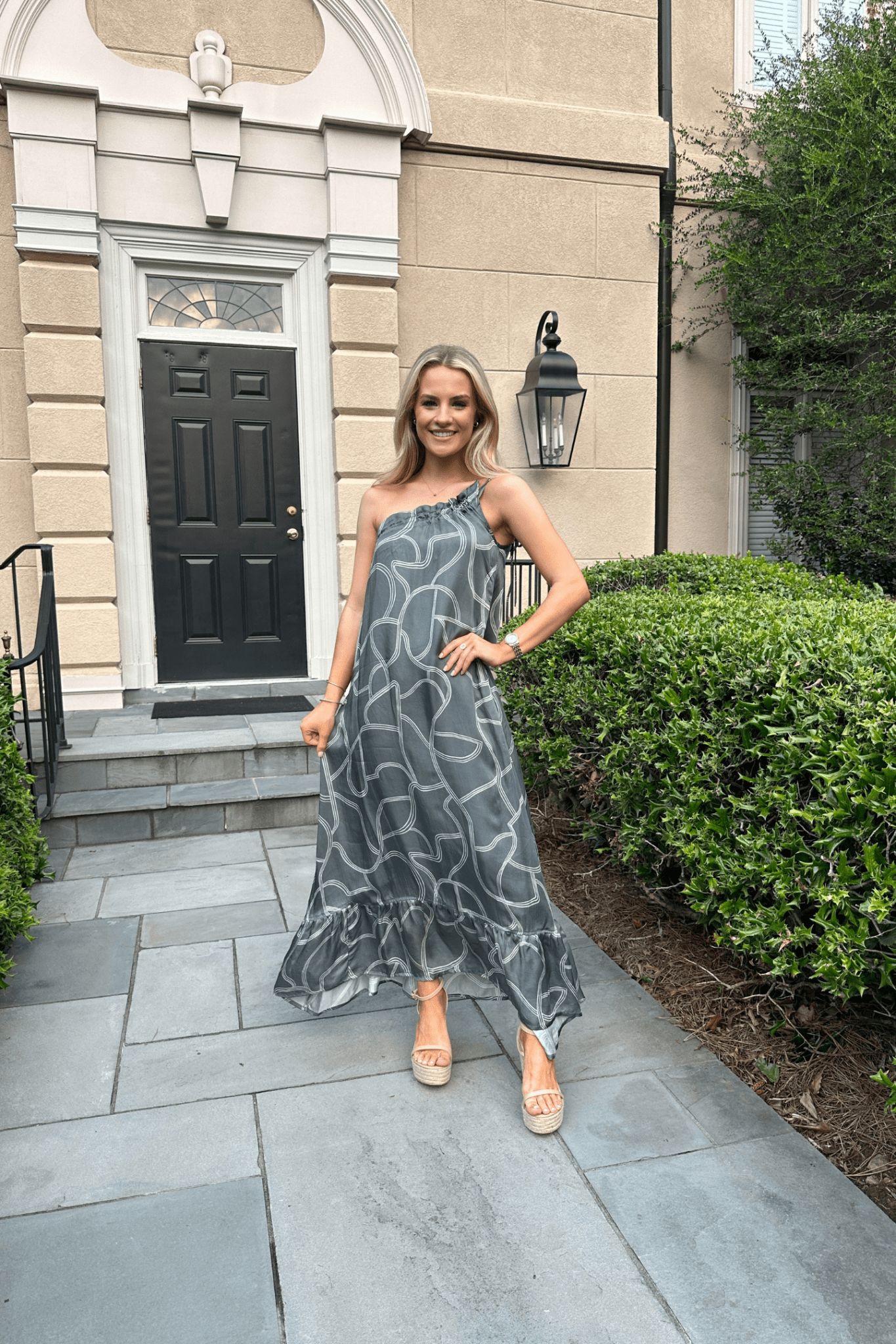 One Shoulder Maxi Dress in Abstract Stripes - Eco4life Clothing and Accessories