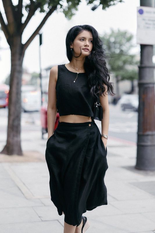 Overlap Midi Skirt in Black - Eco4life Clothing and Accessories