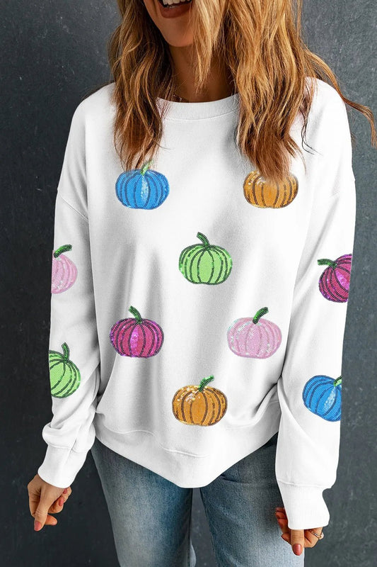Pumpkin Round Neck Long Sleeve Sweatshirt - Eco4life Clothing and Accessories