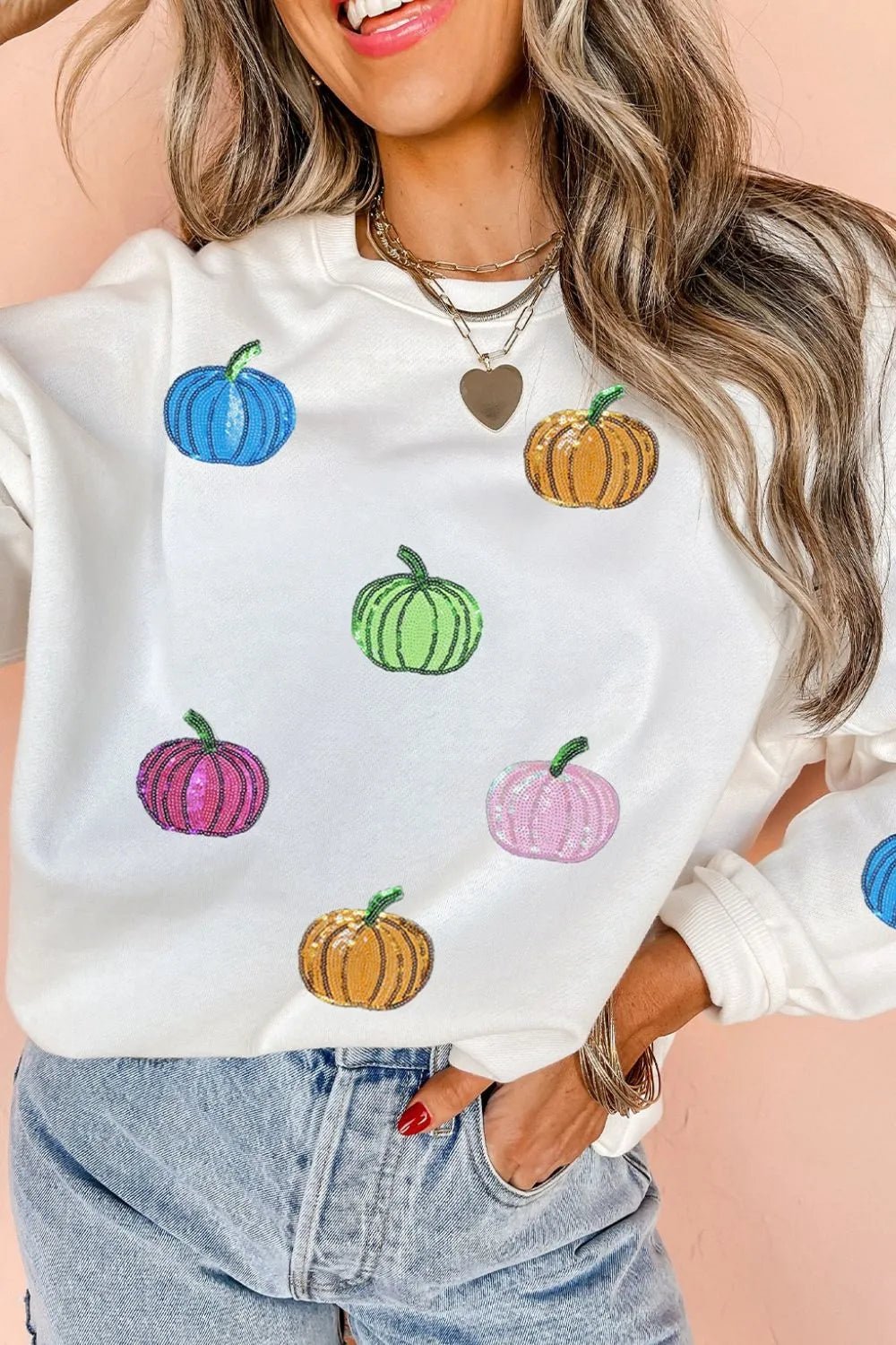 Pumpkin Round Neck Long Sleeve Sweatshirt - Eco4life Clothing and Accessories