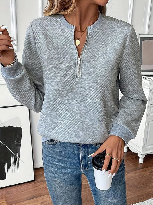 Quarter Zip Textured Long Sleeve Sweatshirt - Eco4life Clothing and Accessories
