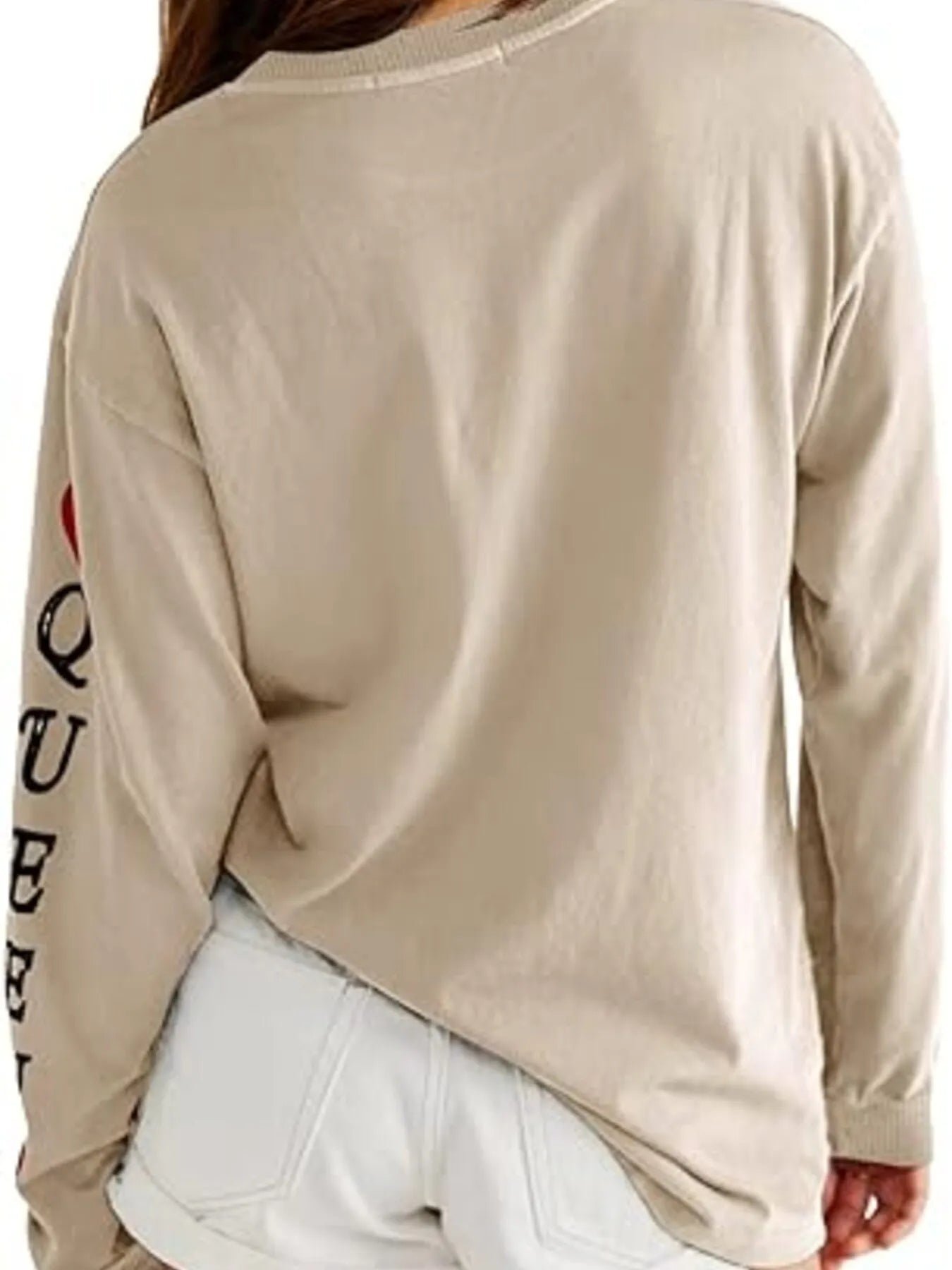Queen of Hearts Playing Card Graphic Round Neck Sweatshirt - Eco4life Clothing and Accessories