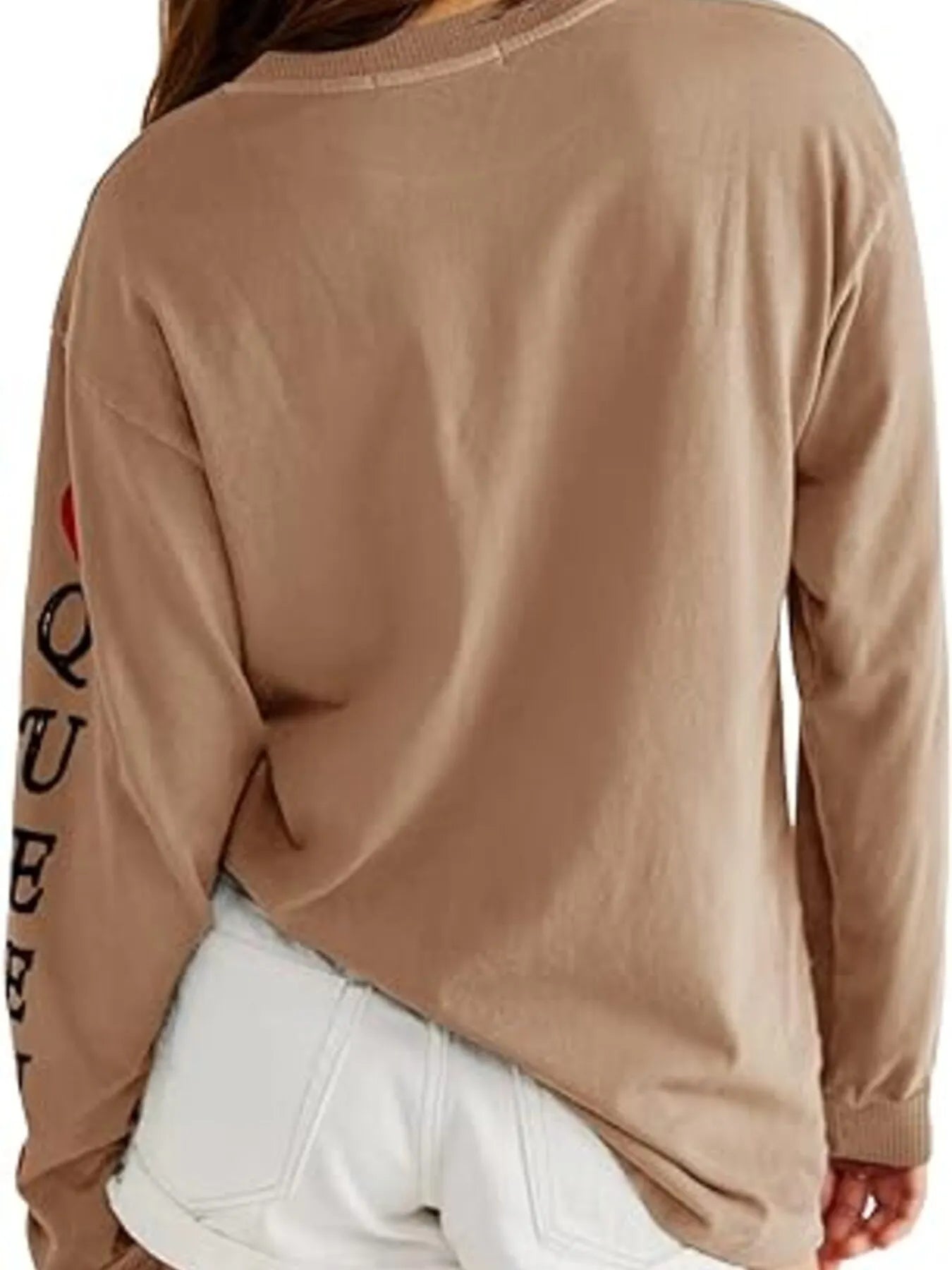 Queen of Hearts Playing Card Graphic Round Neck Sweatshirt - Eco4life Clothing and Accessories
