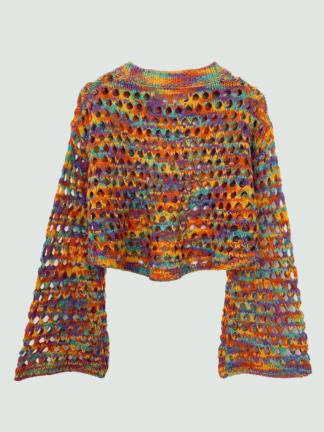 Rainbow Crochet Hollow Out Cropped Sweater - Eco4life Clothing and Accessories