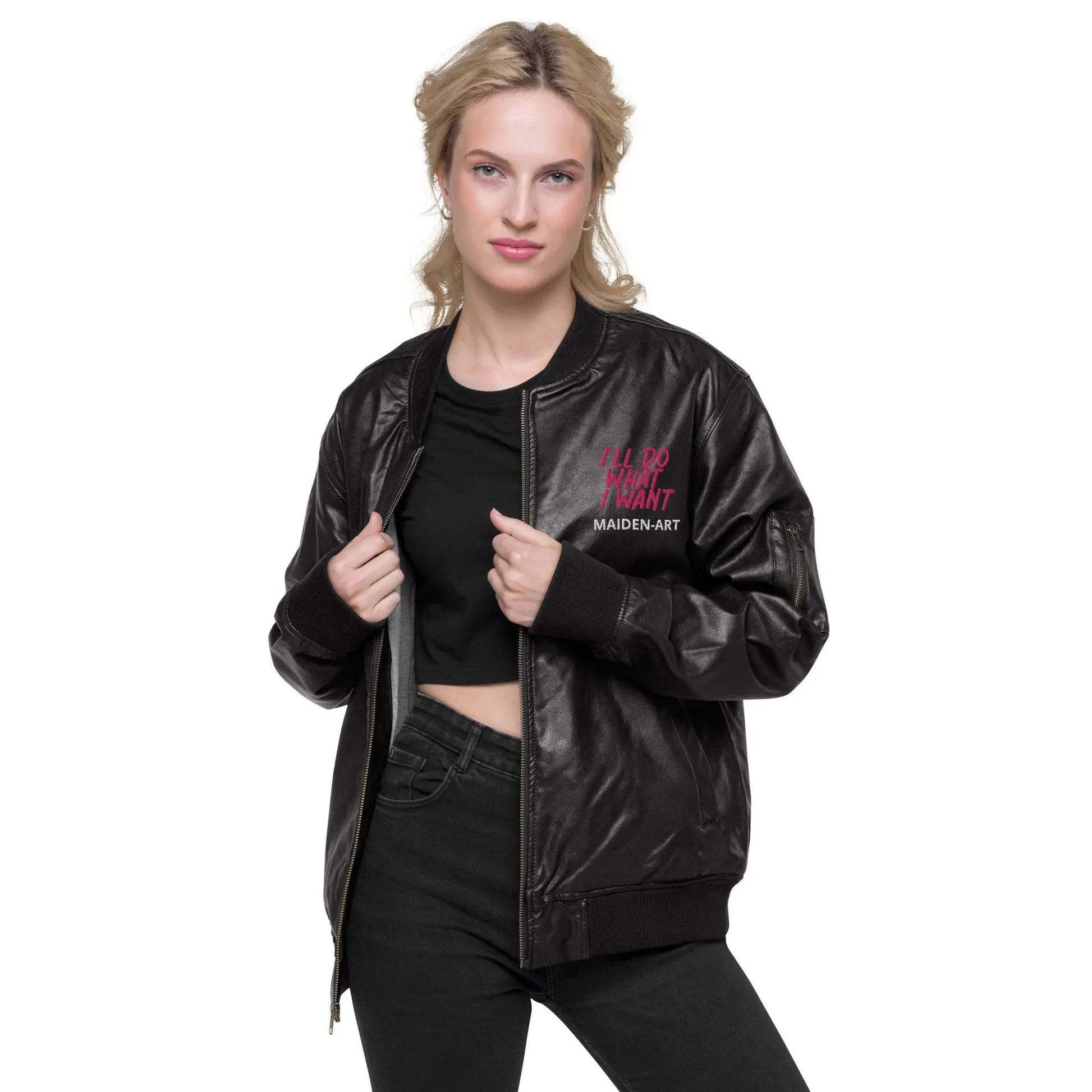 REBEL GIRL Leather Bomber Jacket - Eco4life Clothing and Accessories