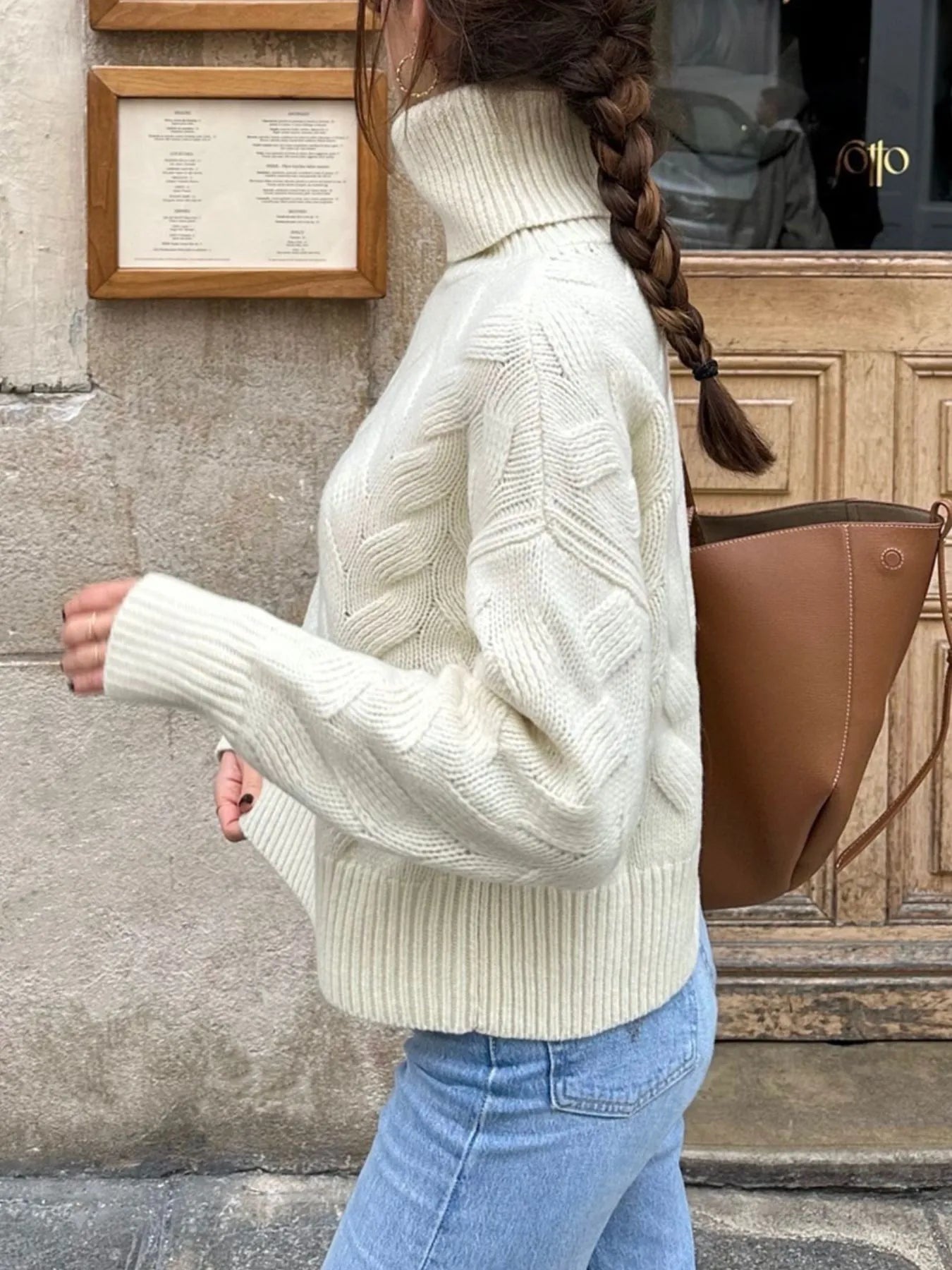 Ribbed Hem Turtleneck Long Sleeve Sweater - Eco4life Clothing and Accessories
