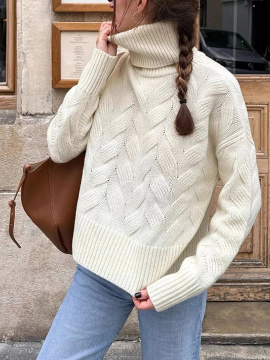 Ribbed Hem Turtleneck Long Sleeve Sweater - Eco4life Clothing and Accessories
