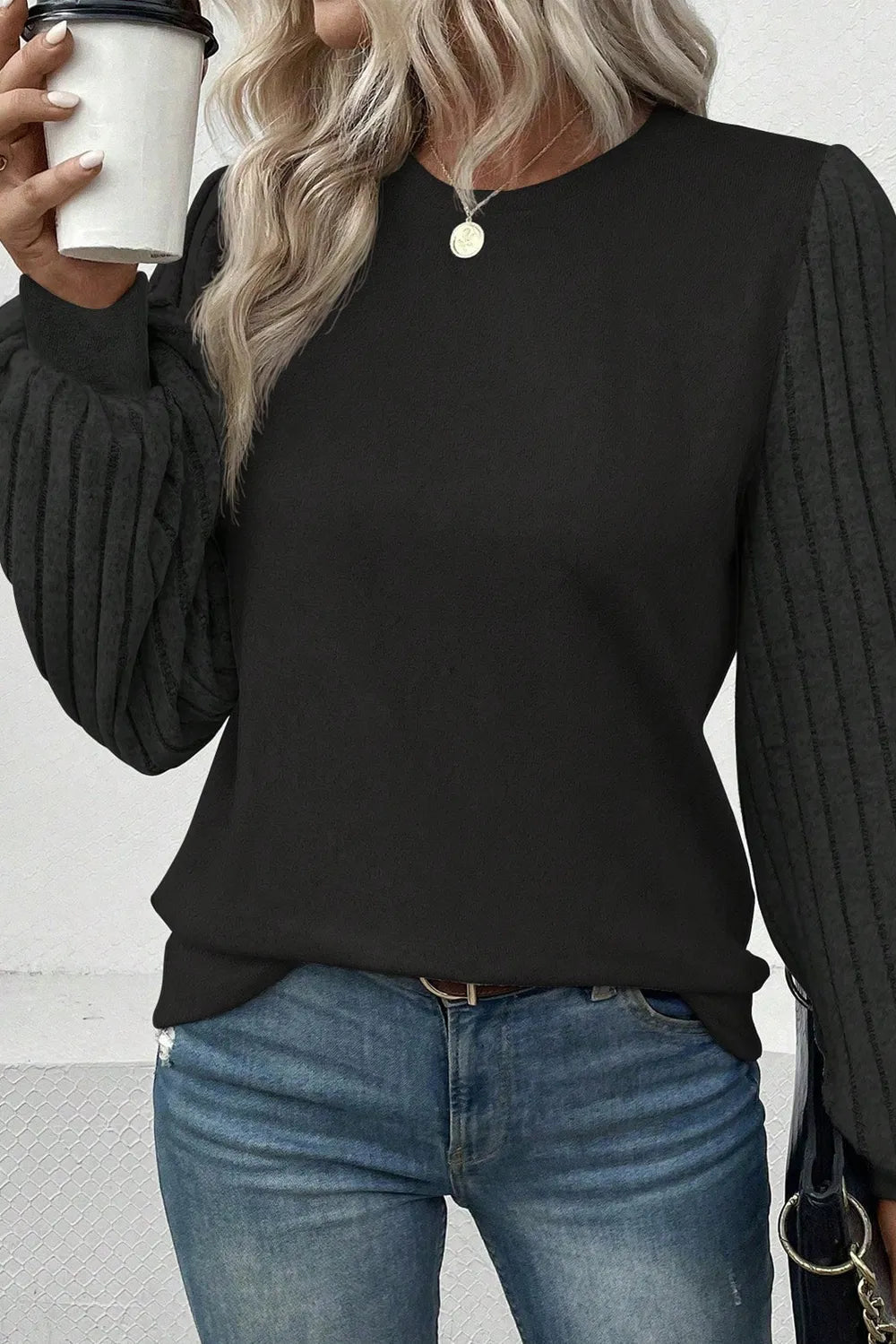 Ribbed Round Neck Long Sleeve Knit Top - Eco4life Clothing and Accessories