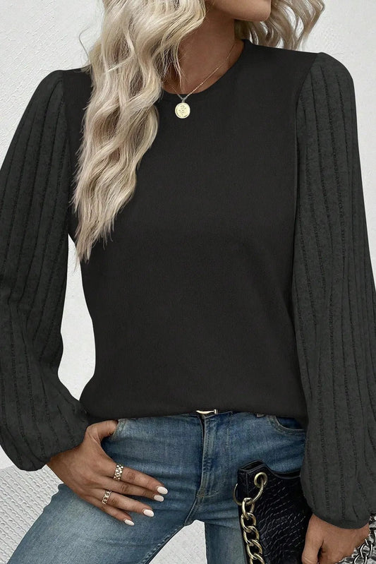 Ribbed Round Neck Long Sleeve Knit Top - Eco4life Clothing and Accessories