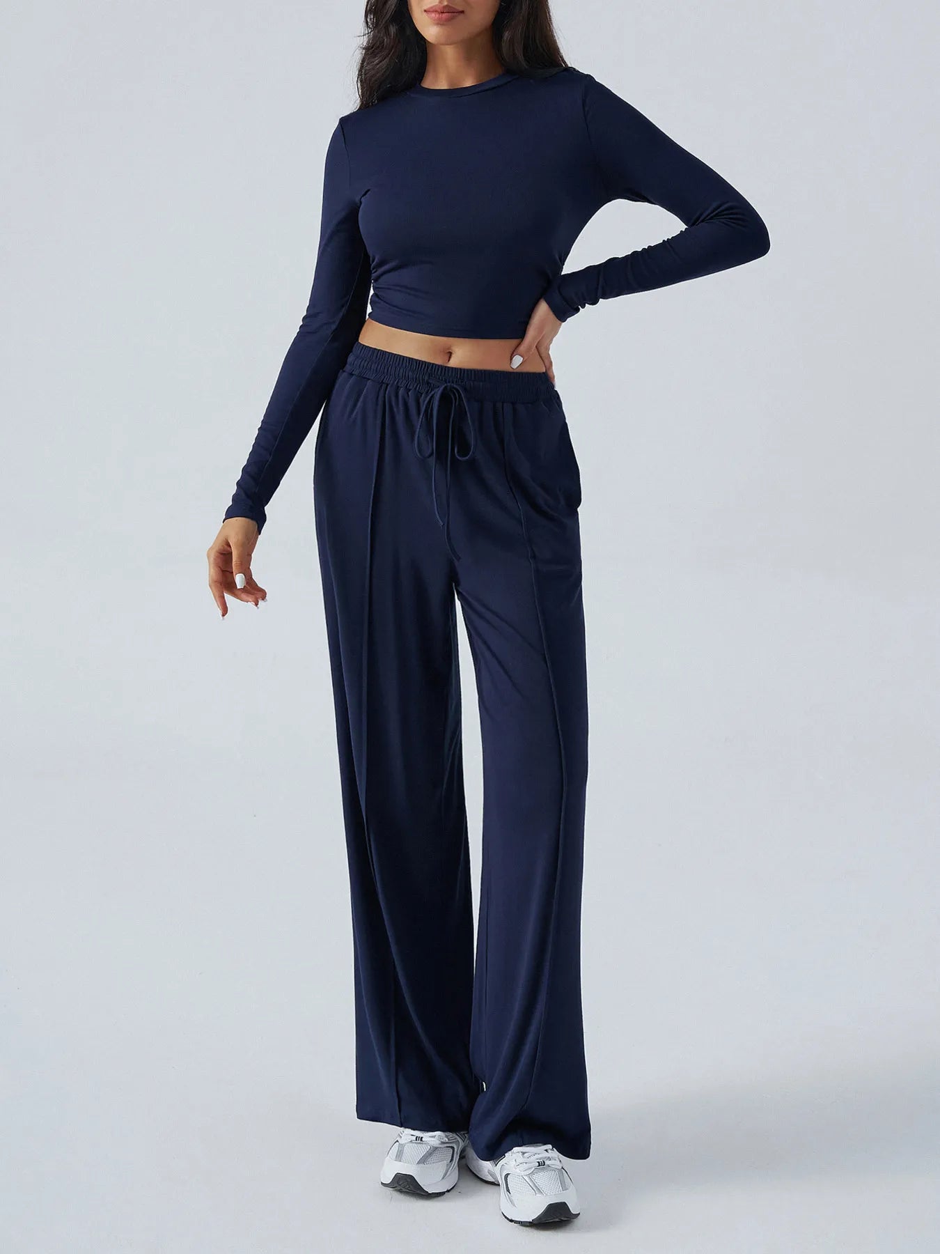 Round Neck Long Sleeve Top and Pants Set - Eco4life Clothing and Accessories