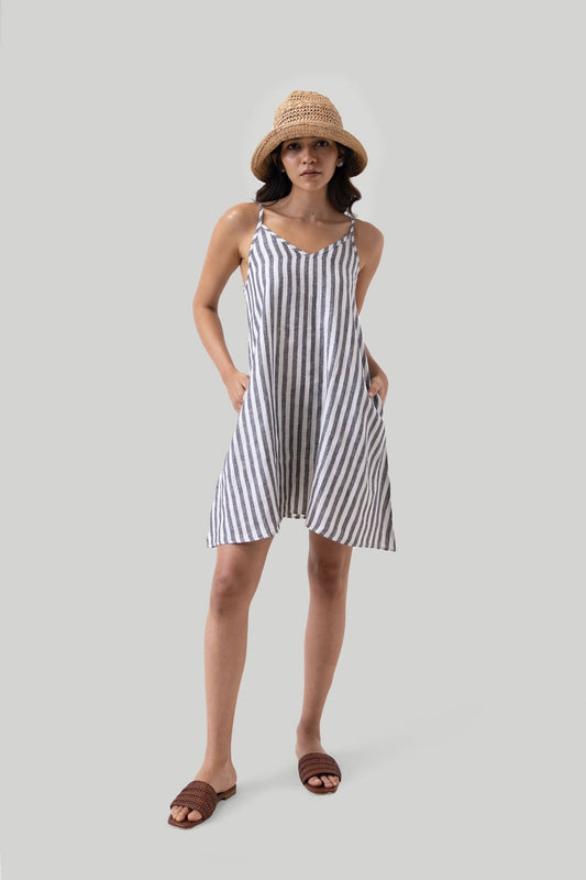 Short Tent Dress in Linen Stripes - Eco4life Clothing and Accessories
