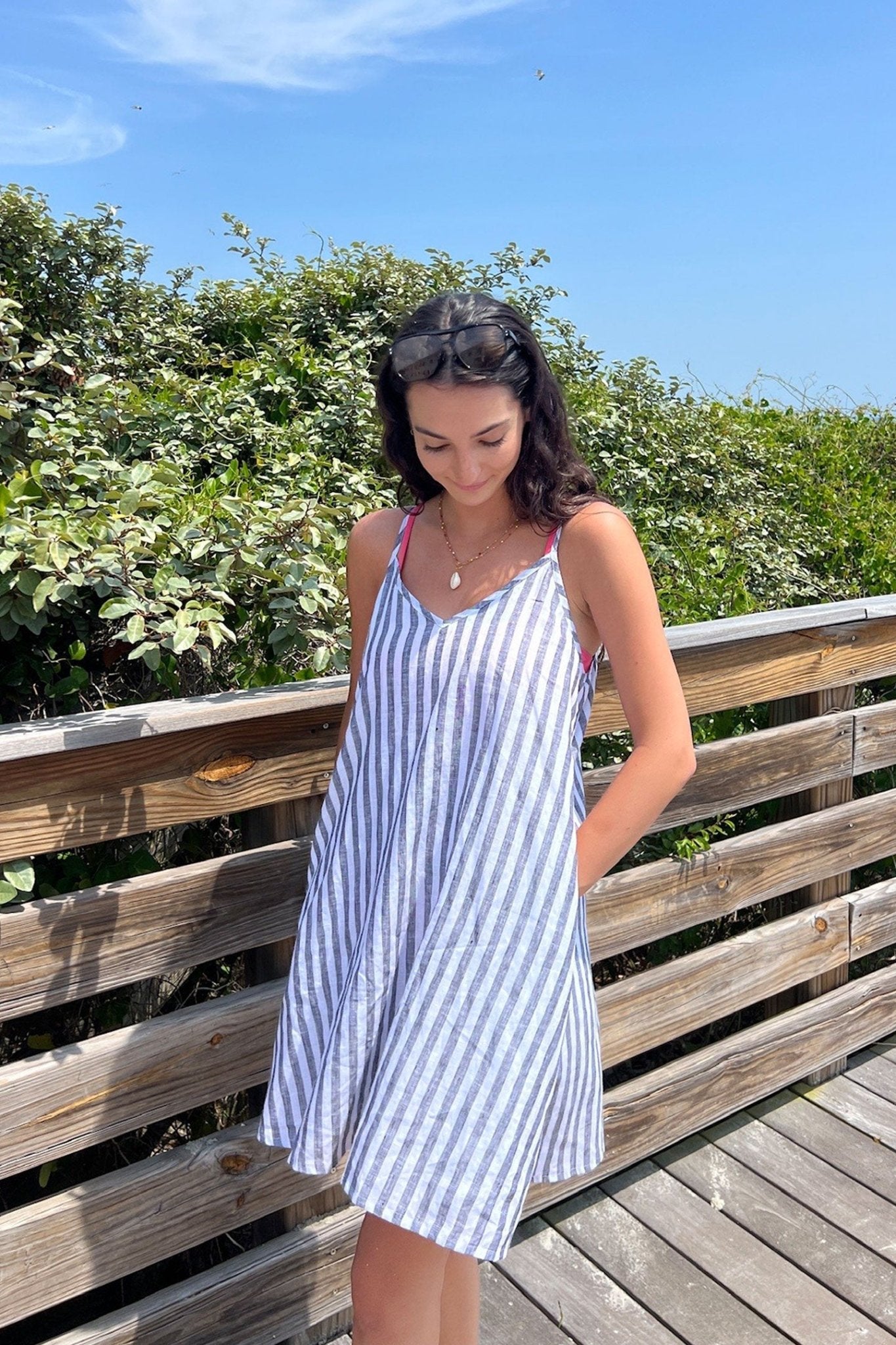 Short Tent Dress in Linen Stripes - Eco4life Clothing and Accessories