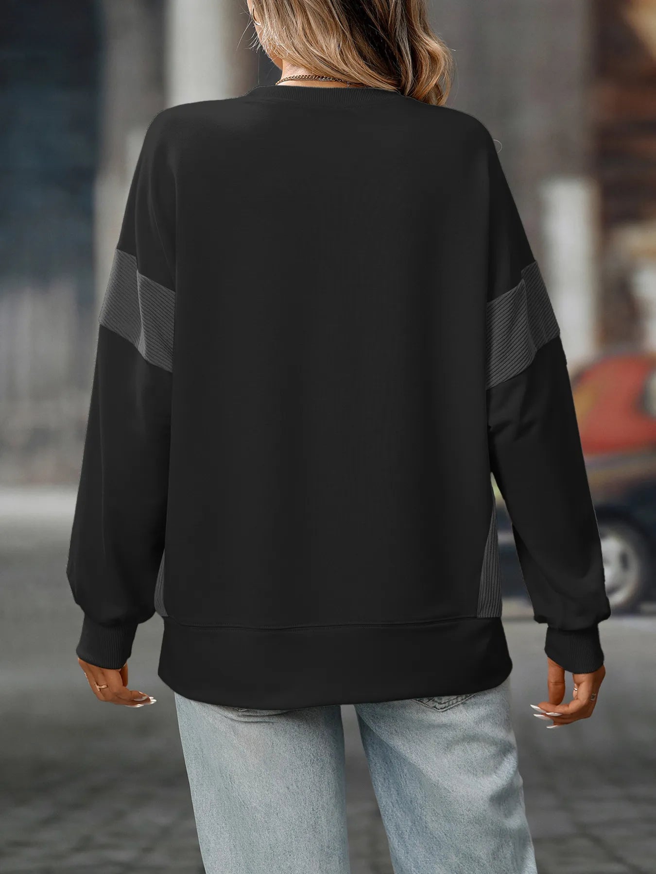 Slit Round Neck Long Sleeve Sweatshirt - Eco4life Clothing and Accessories