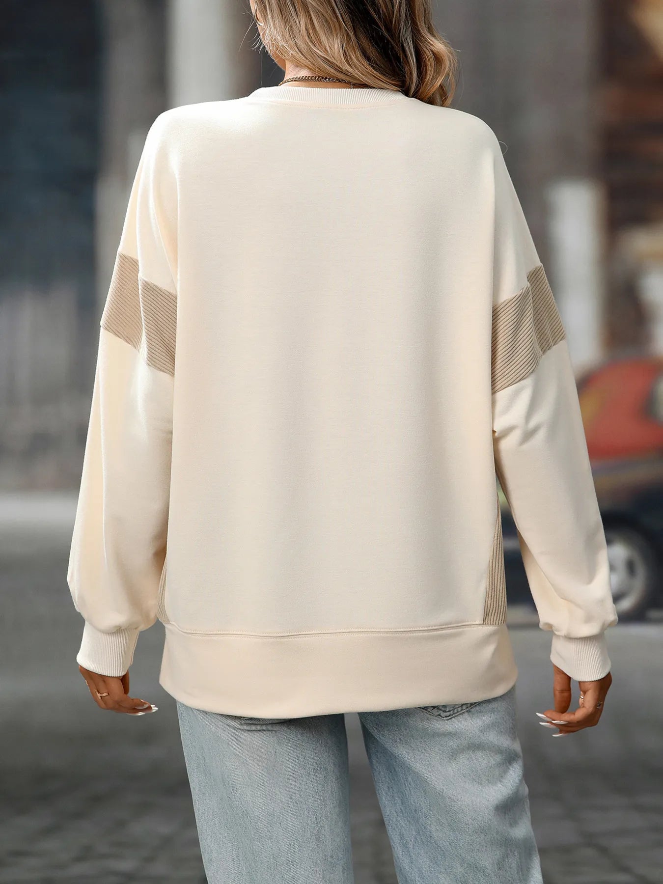 Slit Round Neck Long Sleeve Sweatshirt - Eco4life Clothing and Accessories