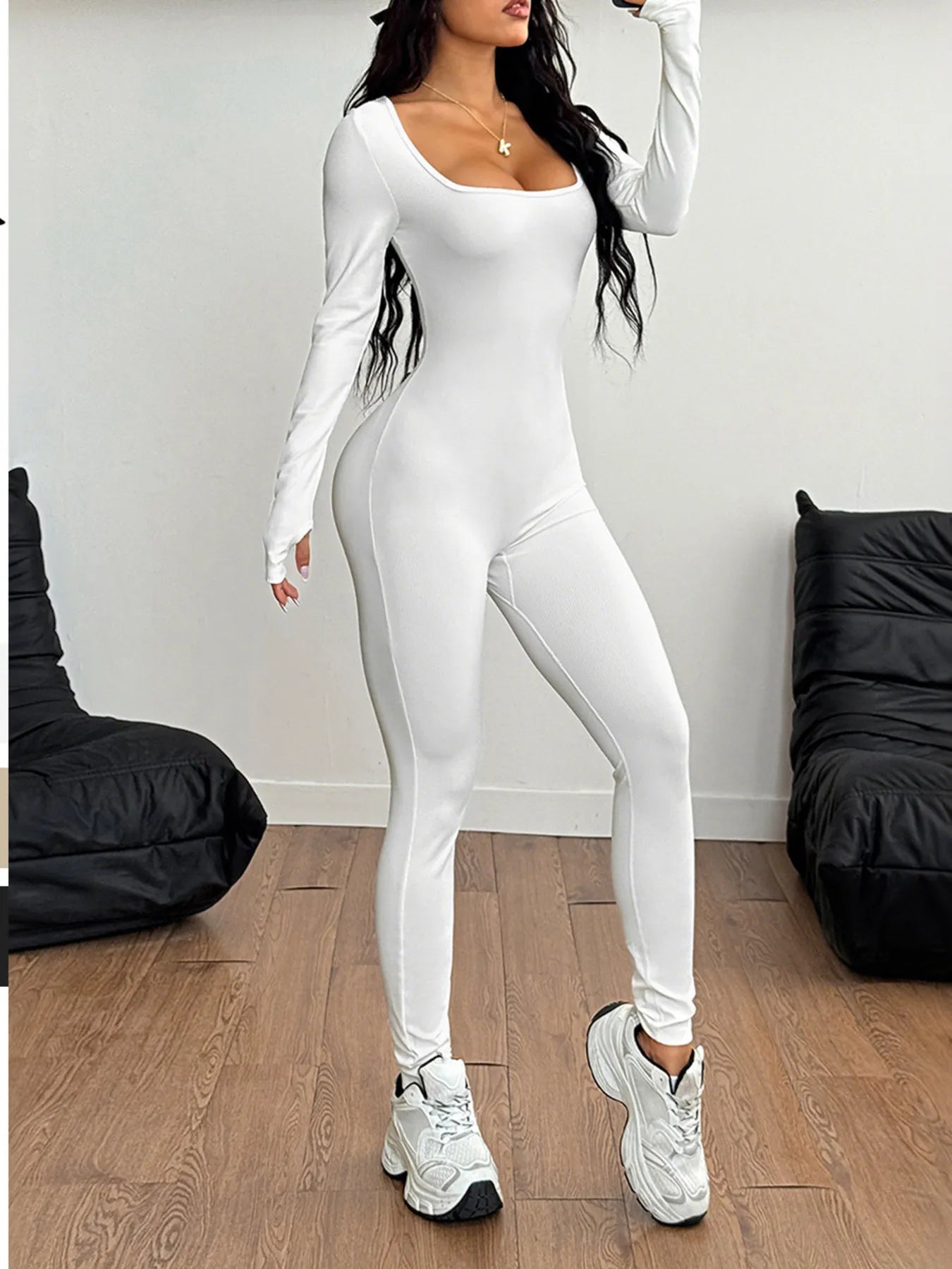 Square Neck Long Sleeve Active Jumpsuit - Eco4life Clothing and Accessories